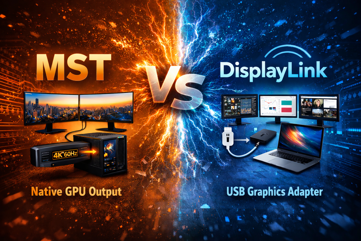 Triple Monitor KVM for Desktop and Laptop: MST vs DisplayLink Explained