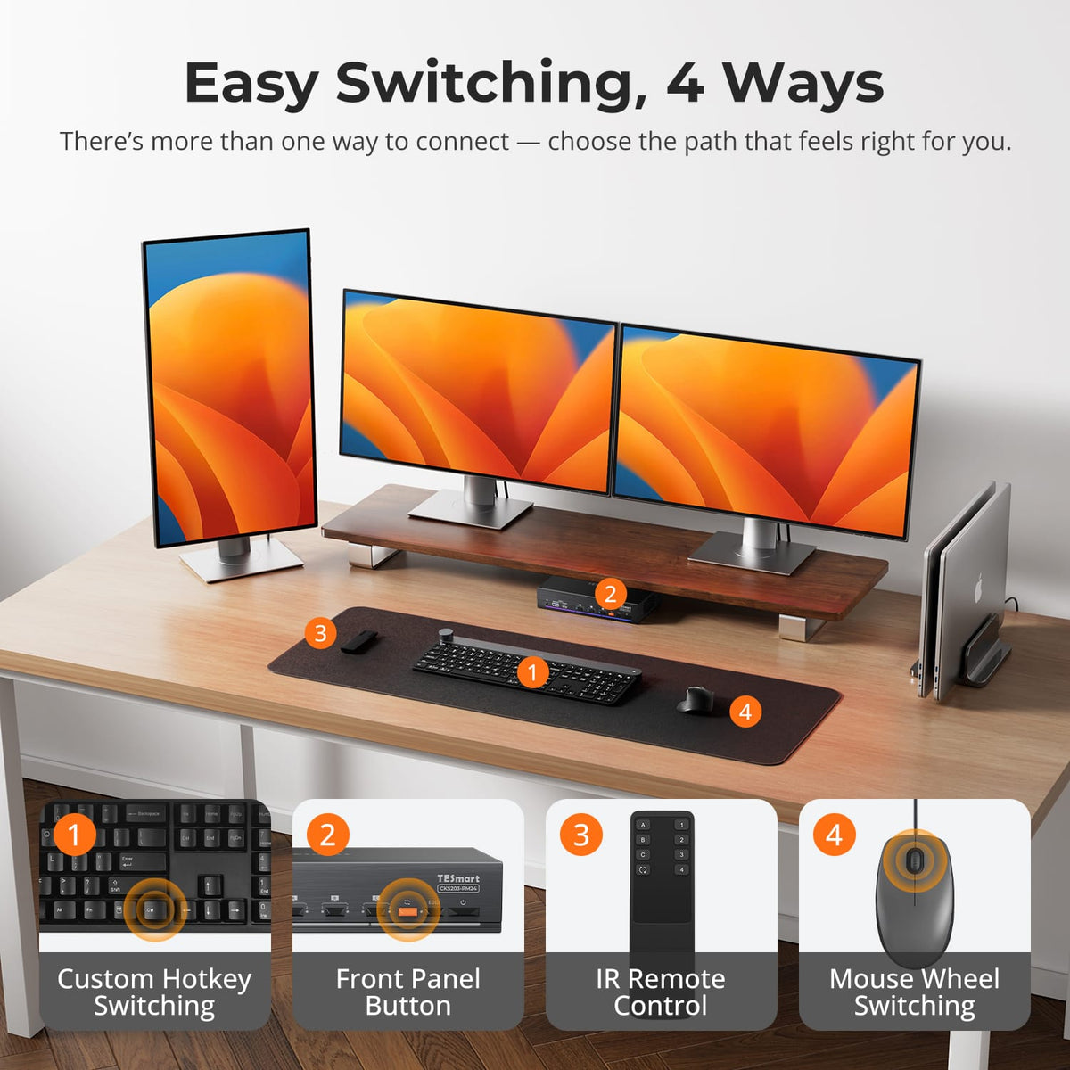 TESmart 2×3 DisplayLink® KVM for Dual Laptops | Triple 4K60, Dual 65W PD 2×3 DisplayLink® KVM for Dual Laptops | Triple 4K60, Dual 65W PD