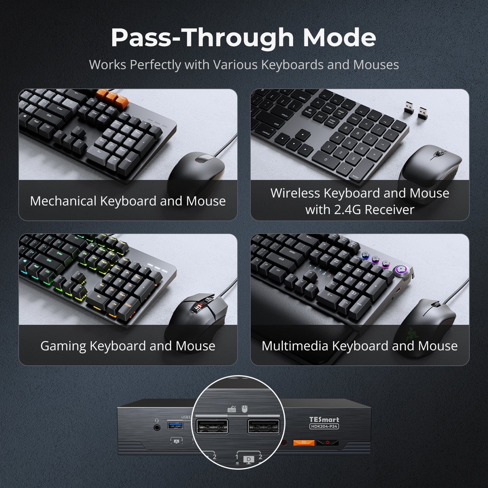 TESmart 2x4 Quad 4K60 HDMI+DP KVM Switch w/ EDID, USB 3.2 Gen1, Gigabit Switch, 2 PCs 4 Monitors 2x4 Quad 4K60 HDMI+DP KVM Switch w/ EDID, USB 3.2 Gen1, Gigabit Switch, 2 PCs 4 Monitors