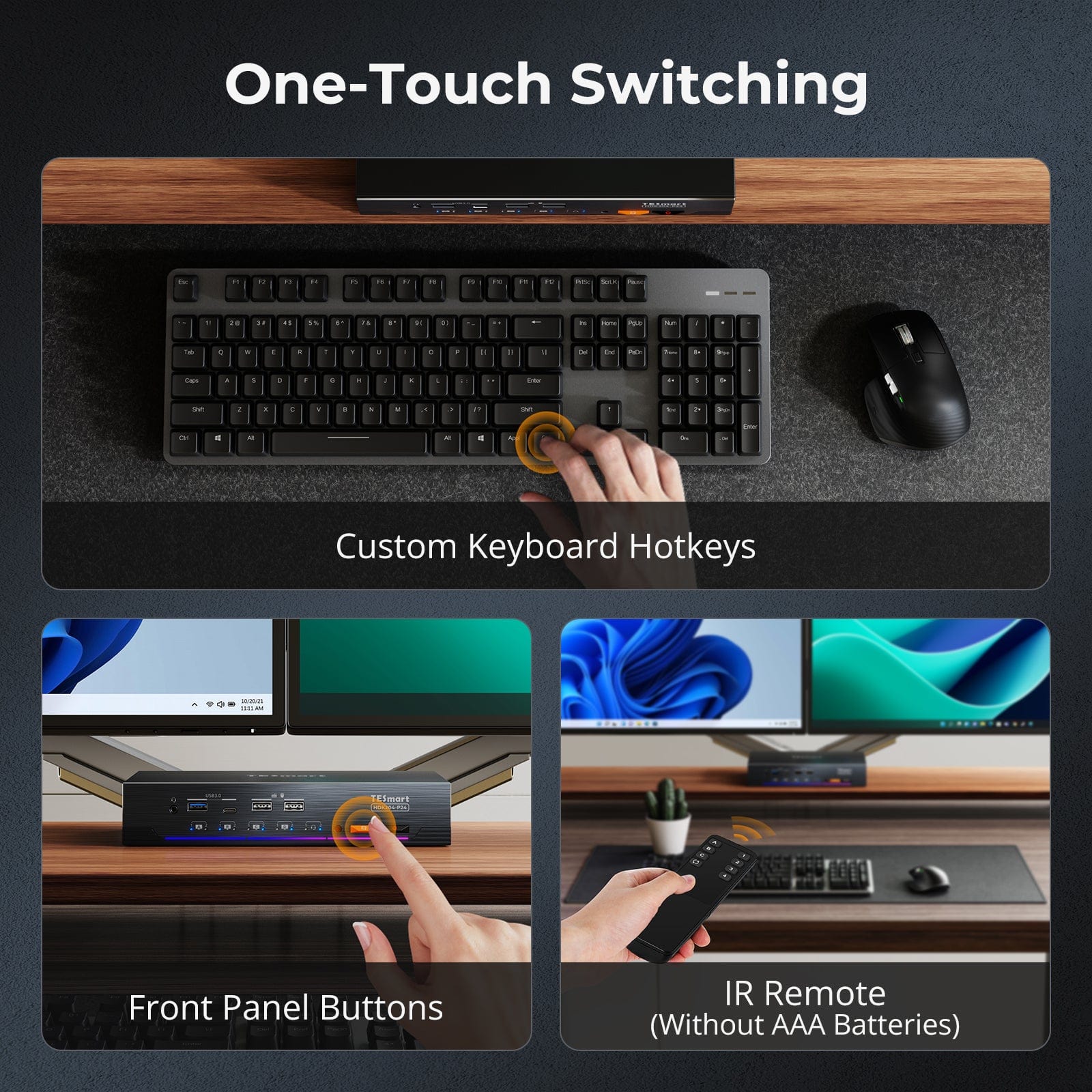 TESmart 2x4 Quad 4K60 HDMI+DP KVM Switch w/ EDID, USB 3.2 Gen1, Gigabit Switch, 2 PCs 4 Monitors 2x4 Quad 4K60 HDMI+DP KVM Switch w/ EDID, USB 3.2 Gen1, Gigabit Switch, 2 PCs 4 Monitors