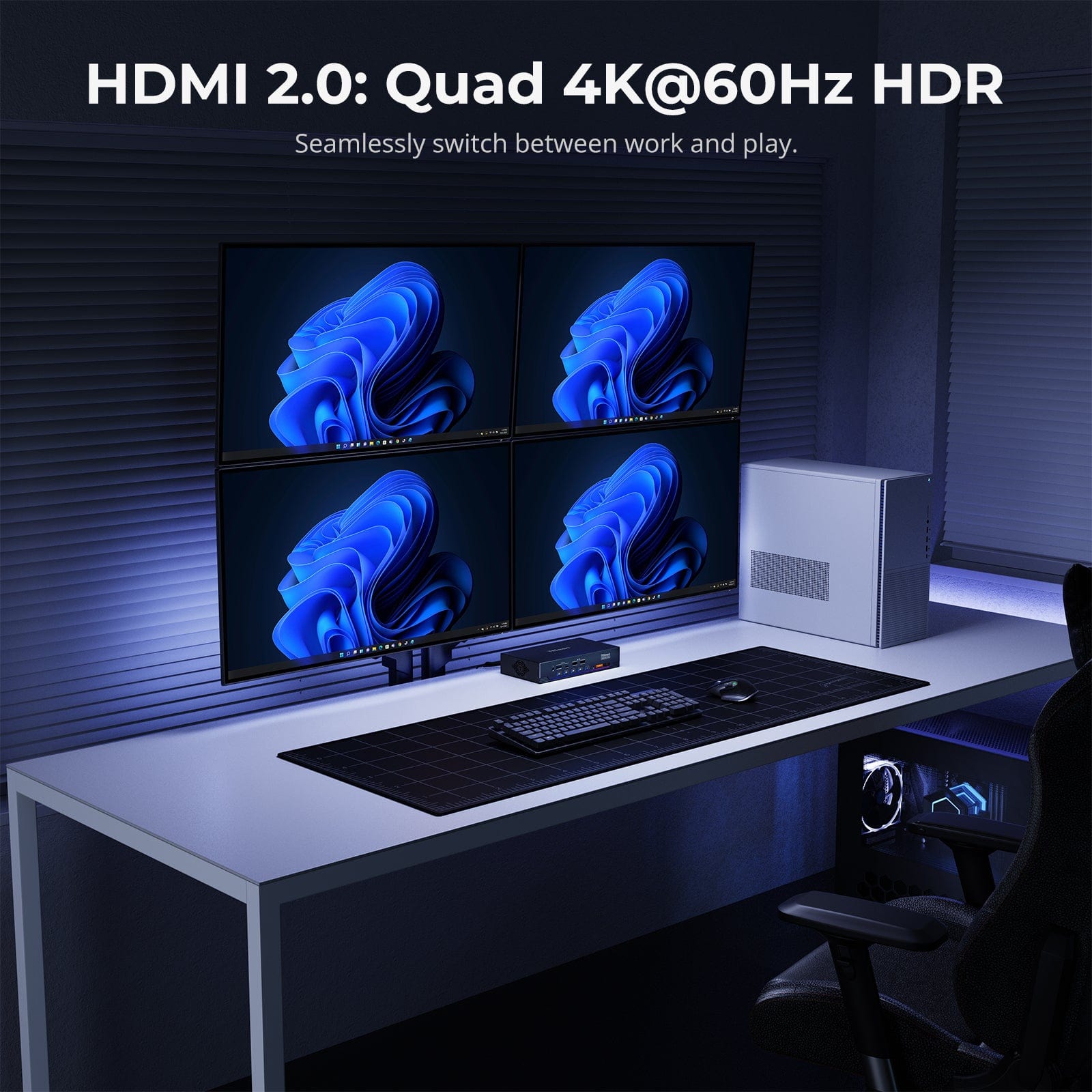 TESmart 2x4 Quad 4K60 HDMI+DP KVM Switch w/ EDID, USB 3.2 Gen1, Gigabit Switch, 2 PCs 4 Monitors 2x4 Quad 4K60 HDMI+DP KVM Switch w/ EDID, USB 3.2 Gen1, Gigabit Switch, 2 PCs 4 Monitors