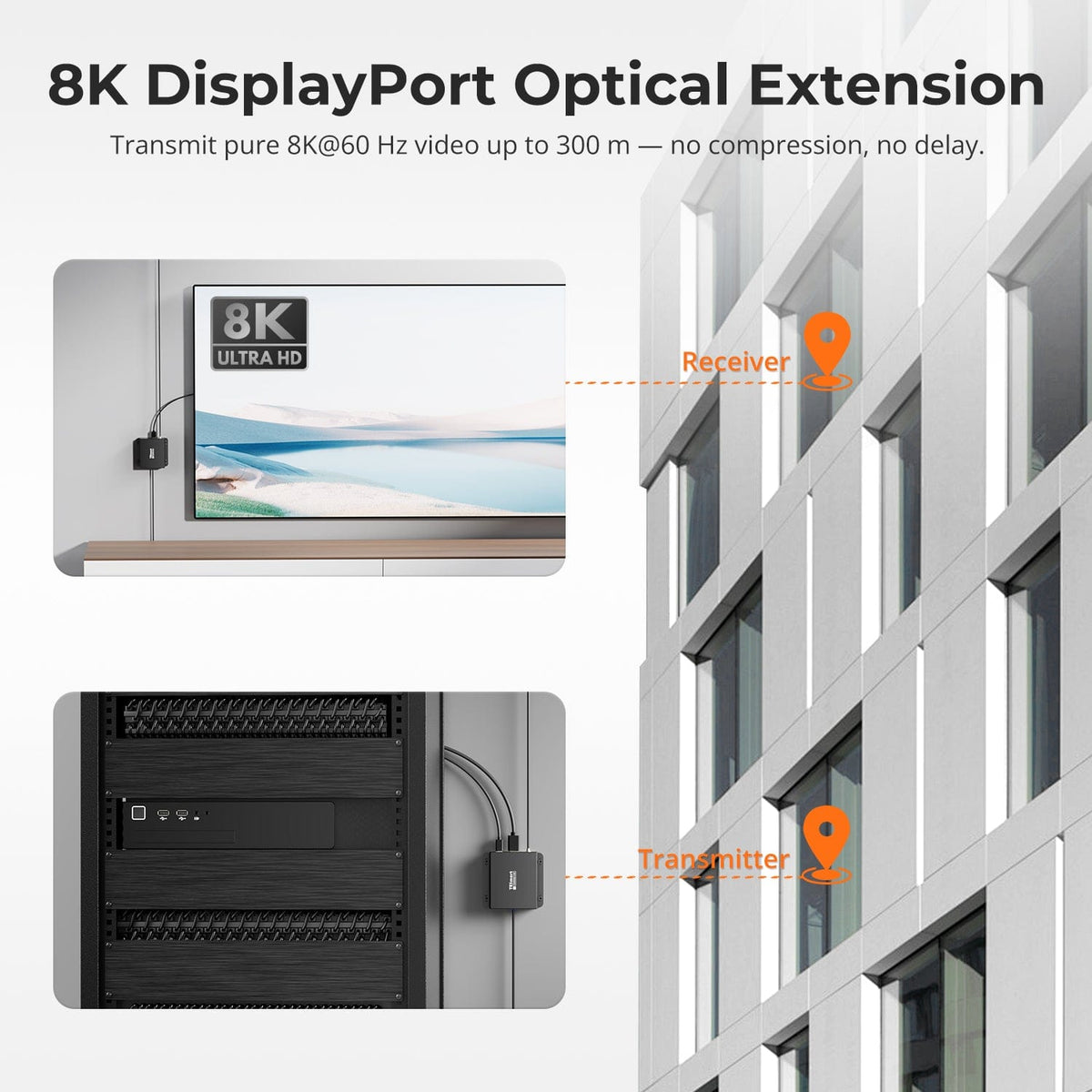 TESmart DKE30SS-M25-USBK 300M Fiber DP Extender 8K@60Hz / 4K@240Hz Lossless Over Optical Fiber 10617230232346 300M Fiber DP Extender 8K@60Hz / 4K@240Hz Lossless Over Optical Fiber