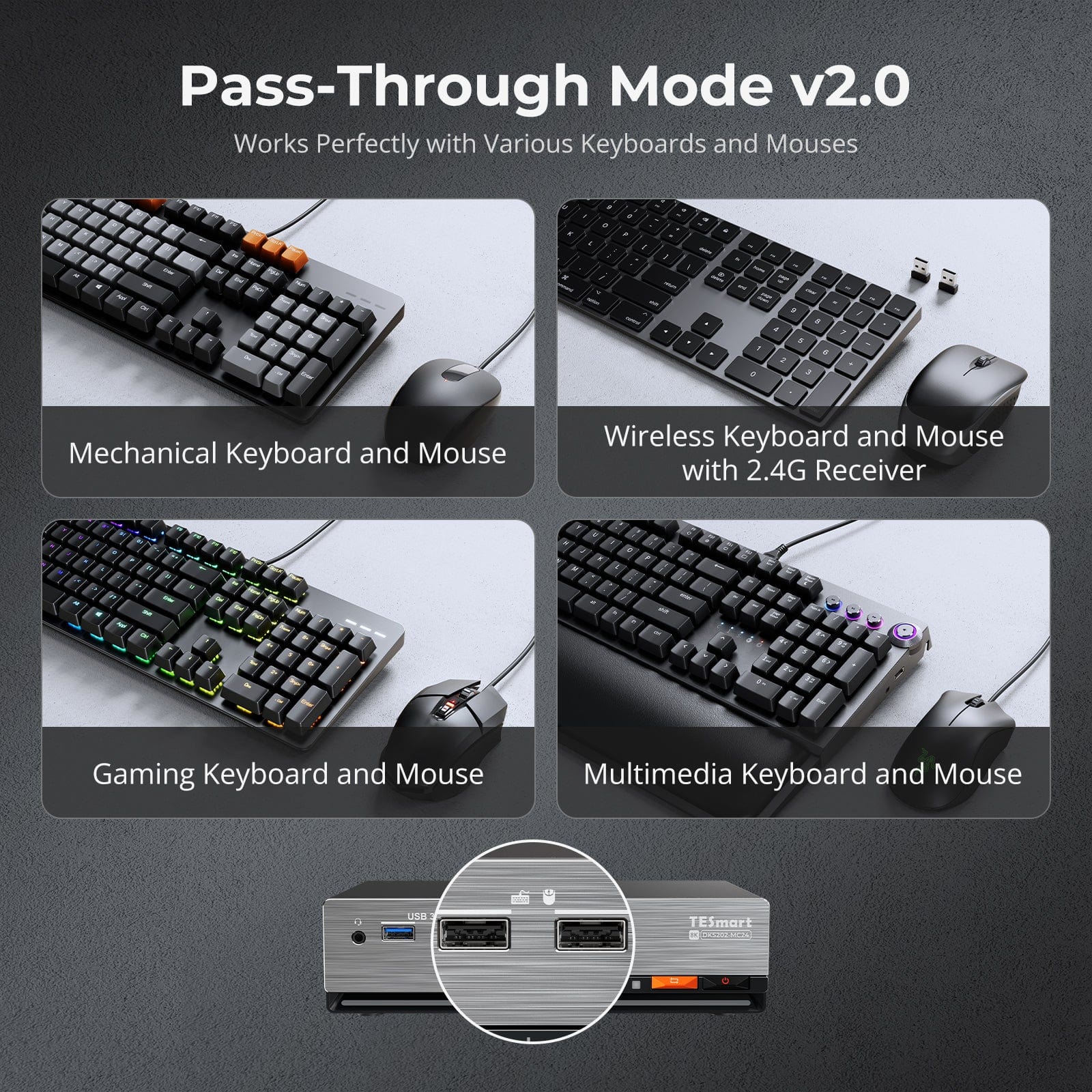 TESmart DKS202-MC24-USBK DP 1.4 Dual 8K@60Hz 4K@144Hz KVM Switch for 2 PCs & 2 Monitors, w/ Multi-PC Control, Drag-and-Drop File Share, USB 3.2 Gen1 & Built-in Gigabit Network 10652805091188 Dual 8K@60Hz 4K@144Hz KVM Switch for 2 PCs & 2 Monitors, DP 1.4 w/ Multi-PC Cursor Glide, Drag-and-Drop File Share & Built-in Gigabit Network