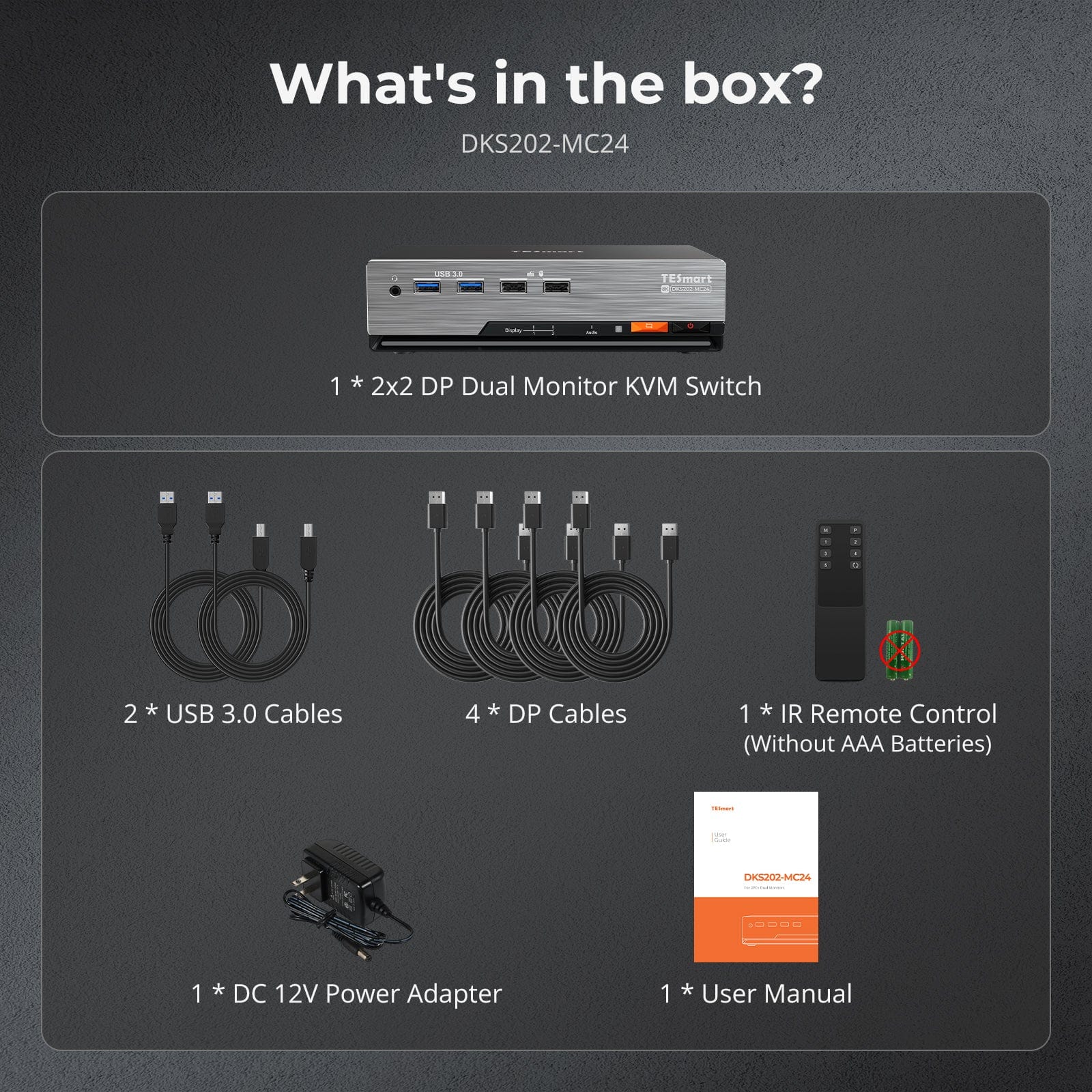 TESmart DKS202-MC24-USBK DP 1.4 Dual 8K@60Hz 4K@144Hz KVM Switch for 2 PCs & 2 Monitors, w/ Multi-PC Control, Drag-and-Drop File Share, USB 3.2 Gen1 & Built-in Gigabit Network 10652805091188 Dual 8K@60Hz 4K@144Hz KVM Switch for 2 PCs & 2 Monitors, DP 1.4 w/ Multi-PC Cursor Glide, Drag-and-Drop File Share & Built-in Gigabit Network