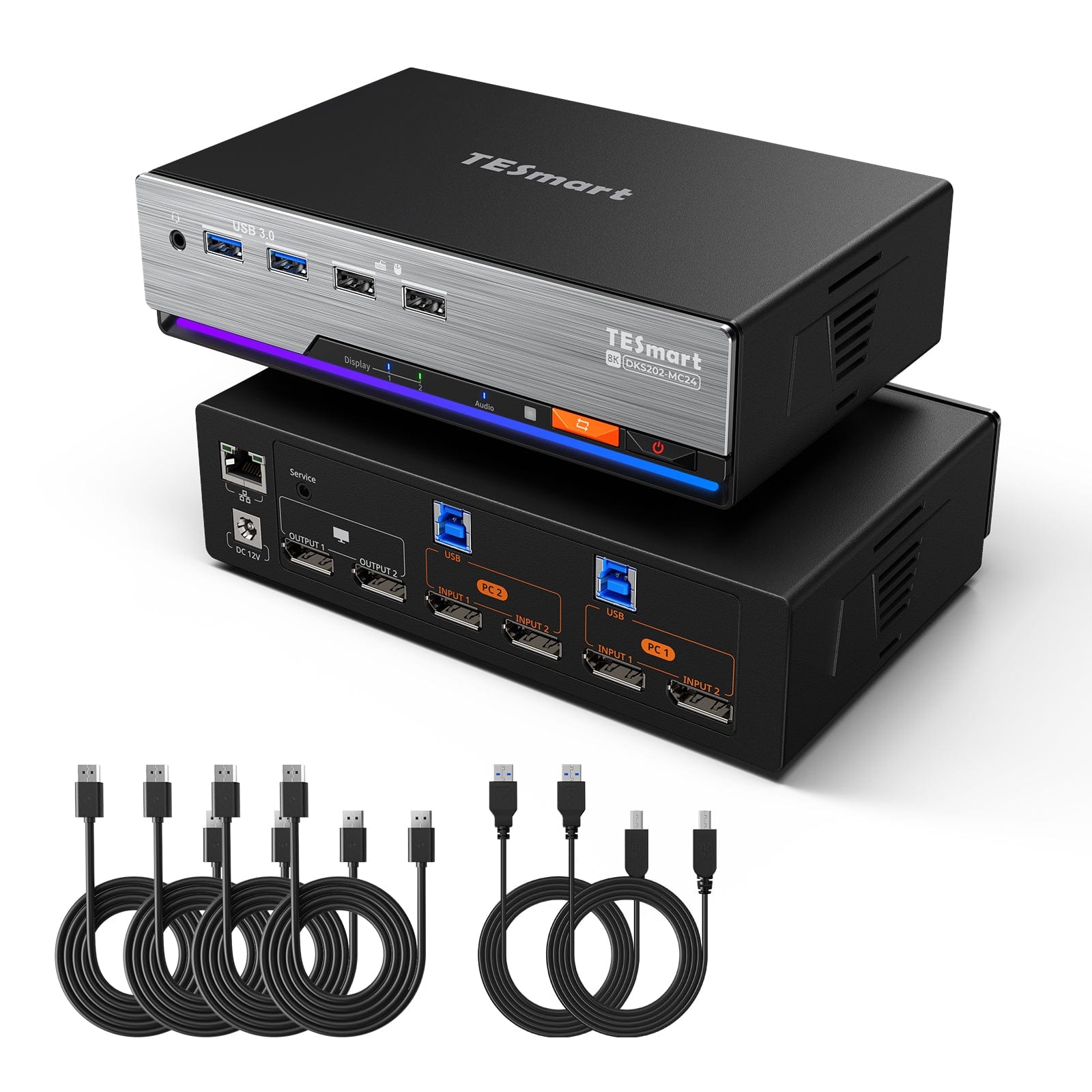 TESmart DKS202-MC24-USBK DP 1.4 Dual 8K@60Hz 4K@144Hz KVM Switch for 2 PCs & 2 Monitors, w/ Multi-PC Control, Drag-and-Drop File Share, USB 3.2 Gen1 & Built-in Gigabit Network 10652805091188 Dual 8K@60Hz 4K@144Hz KVM Switch for 2 PCs & 2 Monitors, DP 1.4 w/ Multi-PC Cursor Glide, Drag-and-Drop File Share & Built-in Gigabit Network