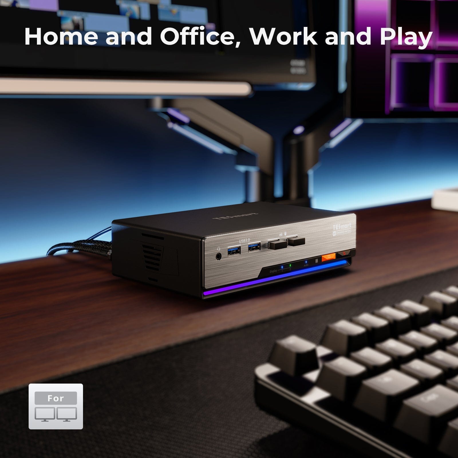 TESmart DKS202-MC24-USBK DP 1.4 Dual 8K@60Hz 4K@144Hz KVM Switch for 2 PCs & 2 Monitors, w/ Multi-PC Control, Drag-and-Drop File Share, USB 3.2 Gen1 & Built-in Gigabit Network 10652805091188 Dual 8K@60Hz 4K@144Hz KVM Switch for 2 PCs & 2 Monitors, DP 1.4 w/ Multi-PC Cursor Glide, Drag-and-Drop File Share & Built-in Gigabit Network