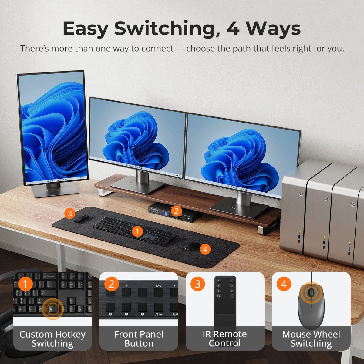 TESmart DP 1.4 Triple 8K@60Hz KVM Switch Hub for 4 PCs 3 Monitors, with EDID, Audio/USB Lock & Multi-Switching DP 1.4 Triple 8K@60Hz KVM Switch Hub for 4 PCs 3 Monitors, with EDID, Audio/USB Lock & Multi-Switching