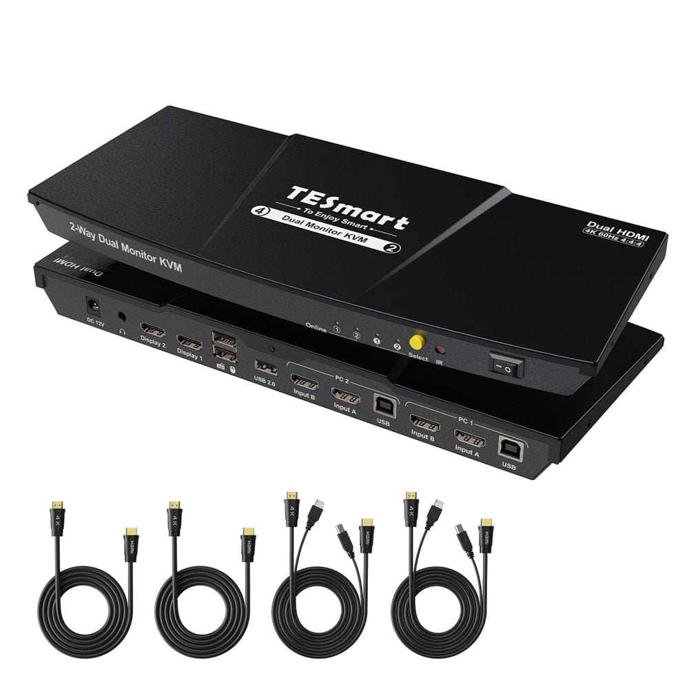 TESmart Dual Monitor KVM Switcher 2 Port Dual Monitor KVM Switch Kit HDMI 4K60Hz with EDID Dual Monitor KVM Switch – 2 Port HDMI, 4K60Hz, EDID | TESmart
