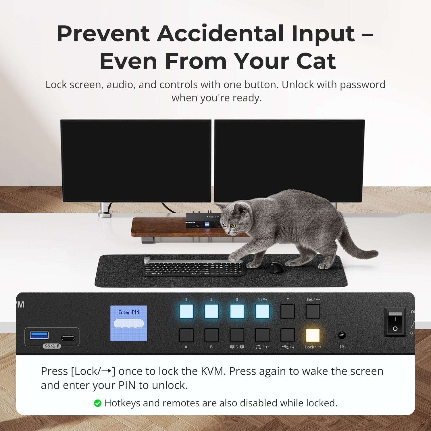 TESmart Dual Monitor KVM Switcher 4 Port Dual Monitor KVM Switch Kit DP 4K60Hz with USB 3.0 Docking Station, EDID 4 Port Dual Monitor KVM Switch Kit DP 4K60Hz with USB 3.0 Docking Station, EDID