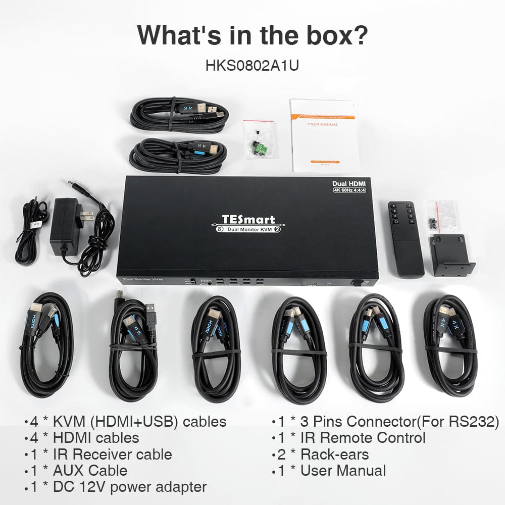 TESmart Dual Monitor KVM Switcher 4 Port Dual Monitor KVM Switch Kit HDMI 4K30Hz with EDID 4 Port Dual Monitor KVM Switch Kit HDMI 4K30Hz with EDID HKS0802A1U-SE