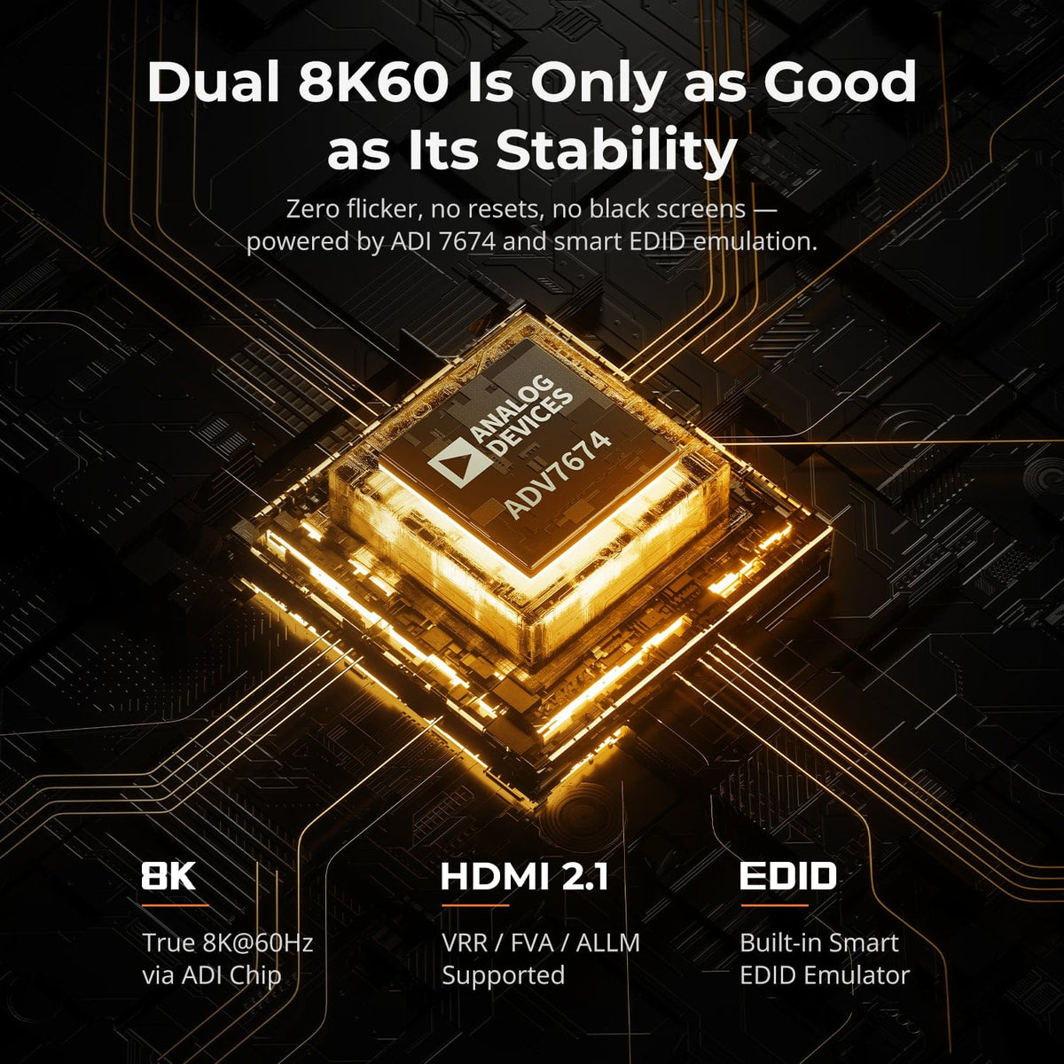 TESmart Dual Monitor KVM Switcher HDMI 2.1 & DP 1.4 Dual 4K144Hz KVM Switch Gaming Dock for 2 PCs & 2 Monitors, w/ ADI Chip, EDID, VRR, FVA, ALLM, and Dynamic HDR HDMI 2.1 & DP 1.4 Dual 4K144Hz VRR KVM Switch for 2 PCs & 2 Monitors, ADI Chip, EDID, HDR | TESmart