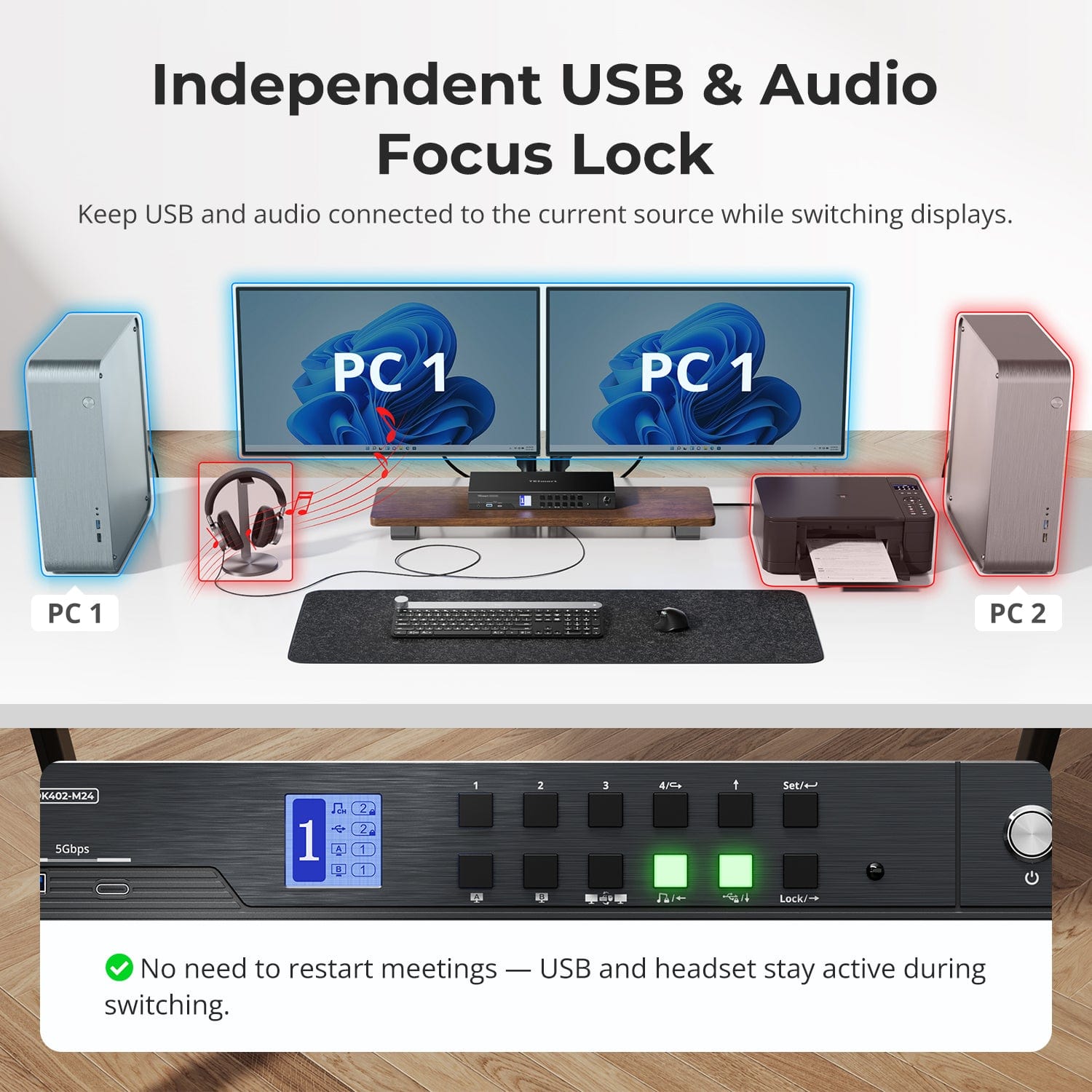 TESmart Dual Monitor KVM Switcher HDMI 2.1 & DP 1.4 Dual 4K144Hz KVM Switch Gaming Dock for 4 PCs & 2 Monitors, w/ ADI Chip, EDID, VRR, FVA, ALLM, and Dynamic HDR HDMI 2.1 & DP 1.4 Dual 4K144Hz VRR KVM Dock for 4 PCs & 2 Monitors, ADI Chip, EDID, HDR