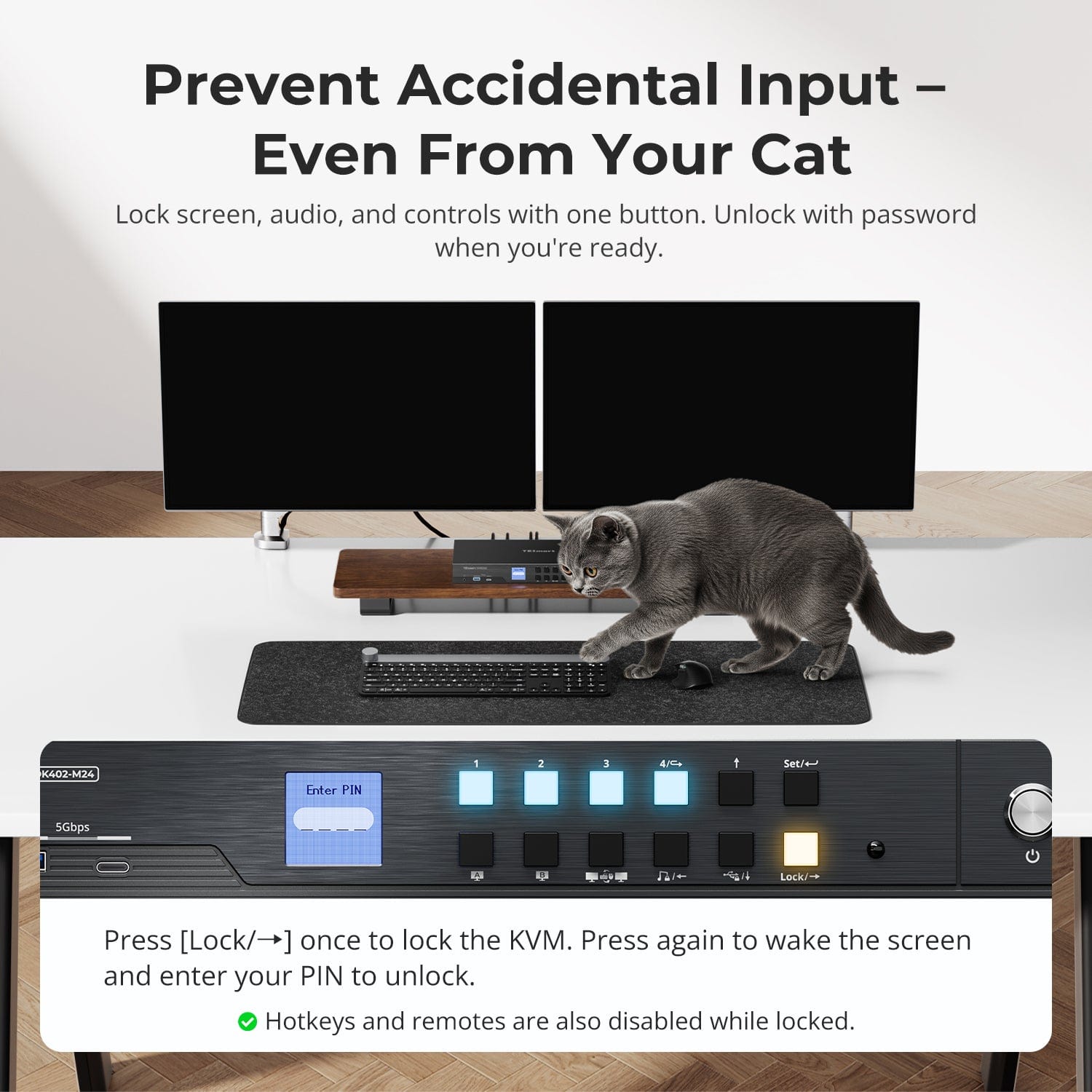 TESmart Dual Monitor KVM Switcher HDMI 2.1 & DP 1.4 Dual 4K144Hz KVM Switch Gaming Dock for 4 PCs & 2 Monitors, w/ ADI Chip, EDID, VRR, FVA, ALLM, and Dynamic HDR HDMI 2.1 & DP 1.4 Dual 4K144Hz VRR KVM Dock for 4 PCs & 2 Monitors, ADI Chip, EDID, HDR