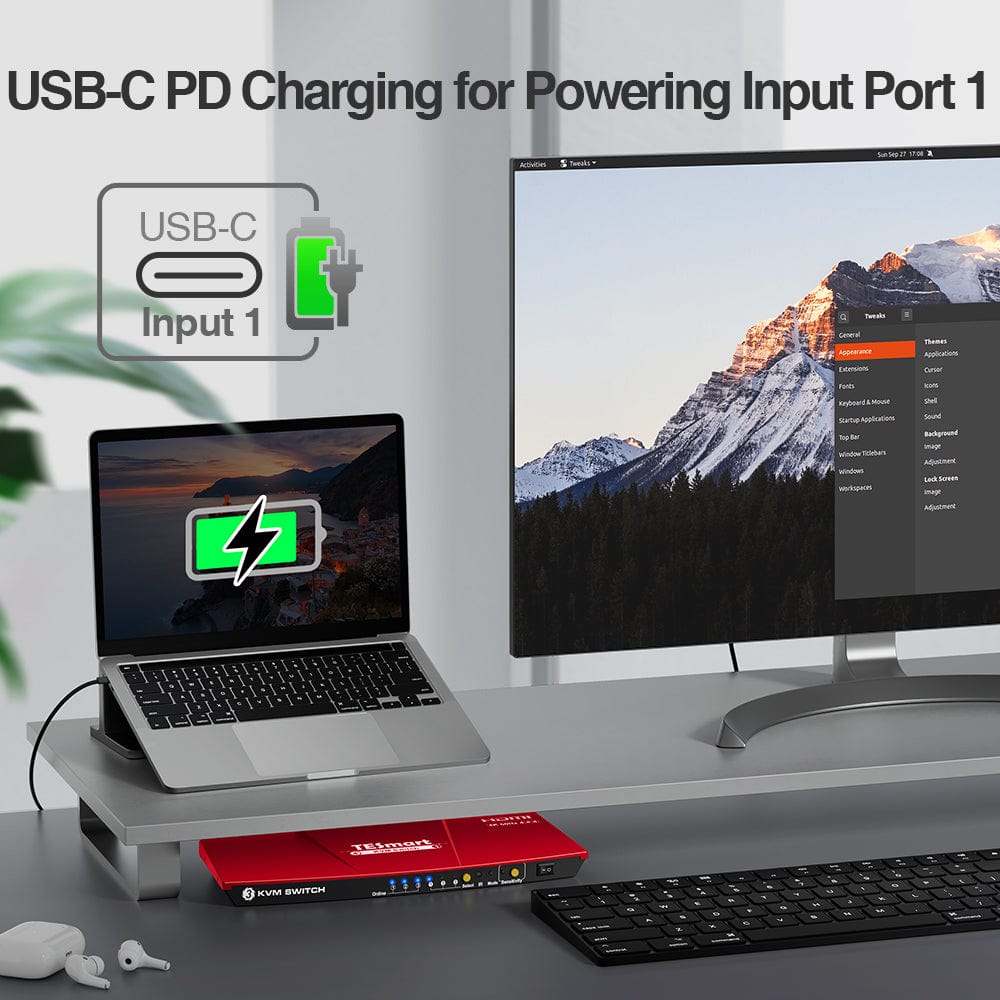 TESmart Electronics 3 Port USB-C KVM Switch 4K60Hz withUSB Hub and Audio Port USB-C KVM switch 3 port 4K60Hz with EDID,USB hub TESmart
