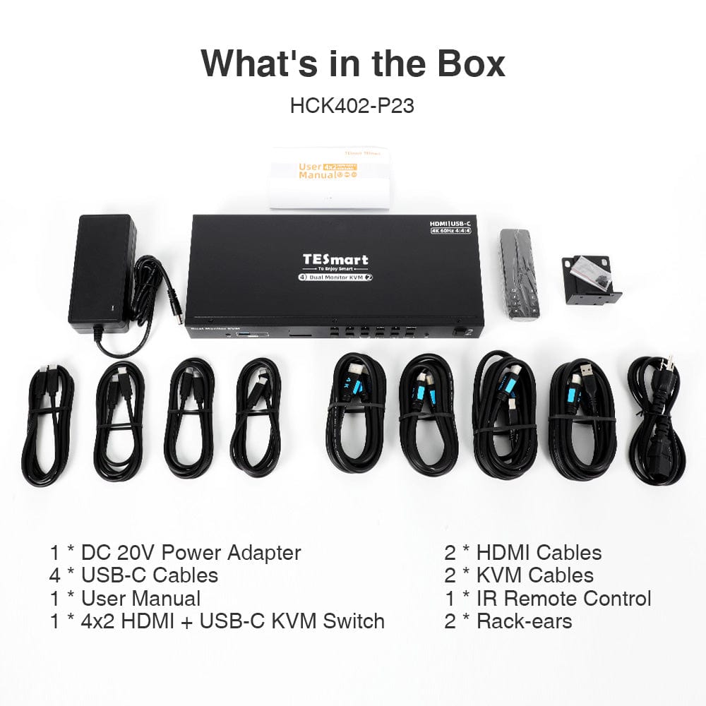TESmart HCK402-P23-USBK Dual Monitor KVM Switcher Dual Monitor USB-C KVM Docking Station Kit - 4K60Hz, MST, EDID for 2 Laptops & 2 PCs 10652805090464 Dual Monitor USB-C KVM Dock - 4K60Hz, MST, EDID for 2 Laptops & 2 PCs US Plug