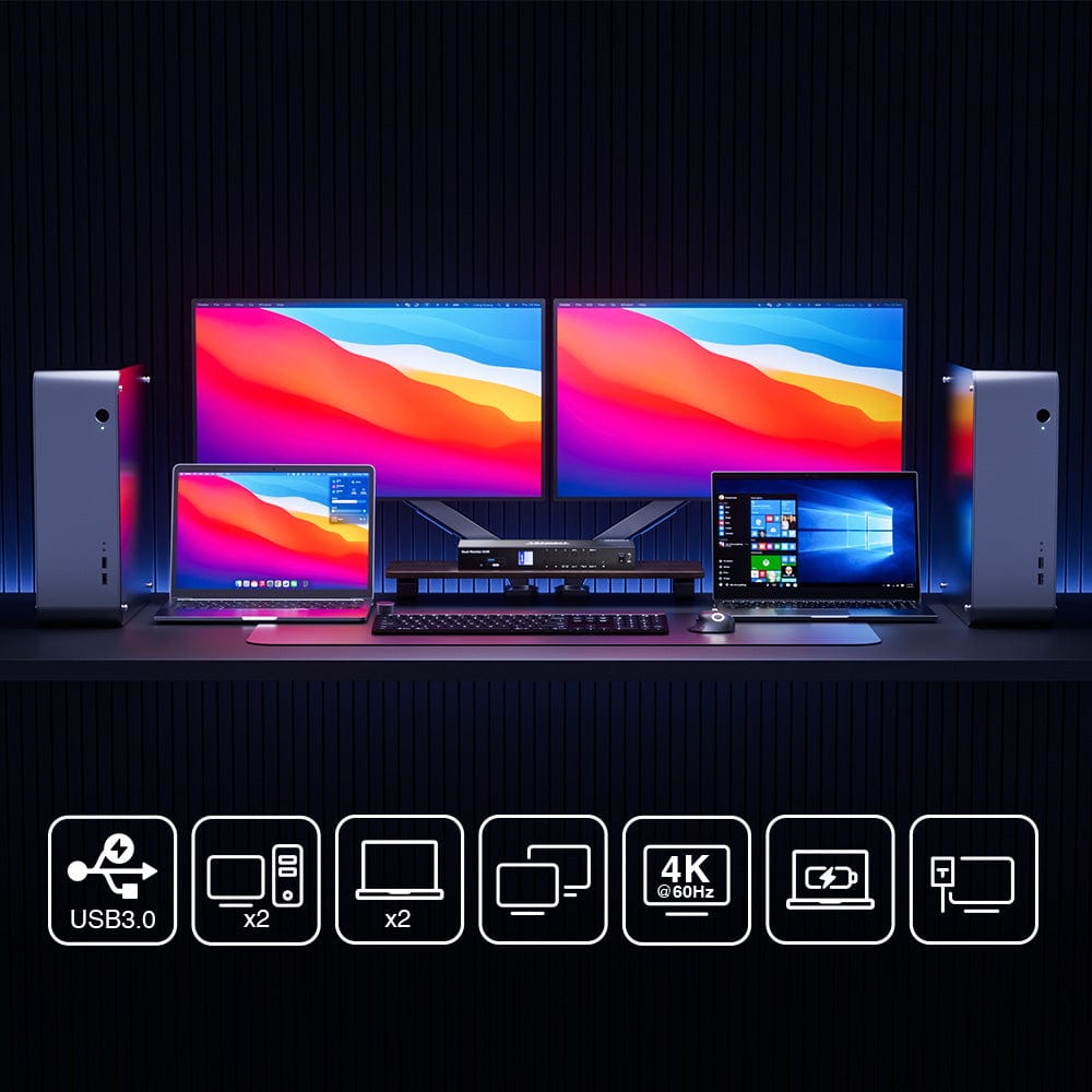 TESmart HCK402-P23-USBK Dual Monitor KVM Switcher Dual Monitor USB-C KVM Docking Station Kit - 4K60Hz, MST, EDID for 2 Laptops & 2 PCs 10652805090464 Dual Monitor USB-C KVM Dock - 4K60Hz, MST, EDID for 2 Laptops & 2 PCs US Plug