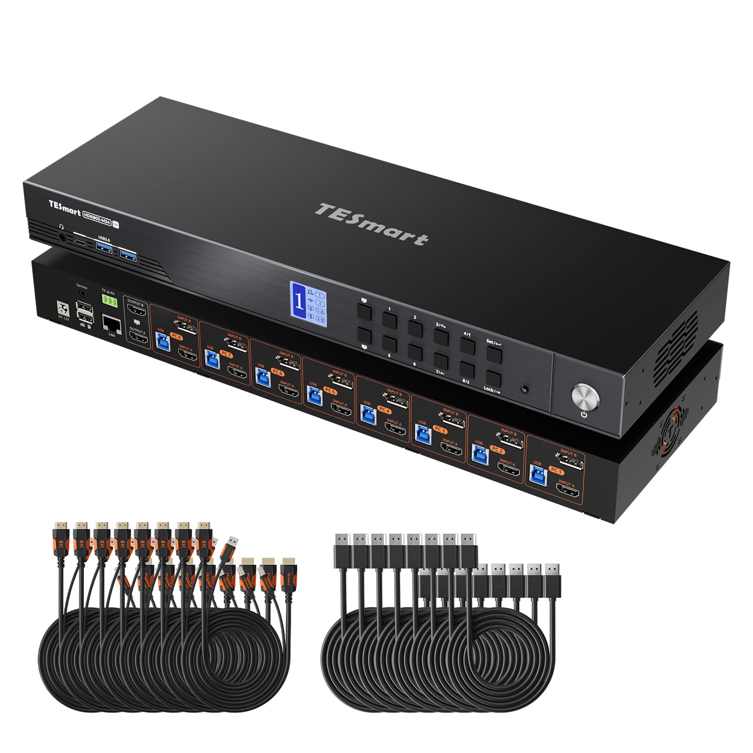 TESmart HDK802-M24-USBK HDMI 2.1 & DP 1.4 Dual 8K60Hz KVM Switch for 8 PCs & 2 Monitors, w/ ADI Chip, EDID, VRR, FVA, ALLM, and Dynamic HDR 10617230232506 HDMI 2.1 & DP 1.4 Dual 8K60Hz KVM Switch for 8 PCs & 2 Monitors, w/ ADI Chip, EDID, VRR, FVA, ALLM, and Dynamic HDR US Plug