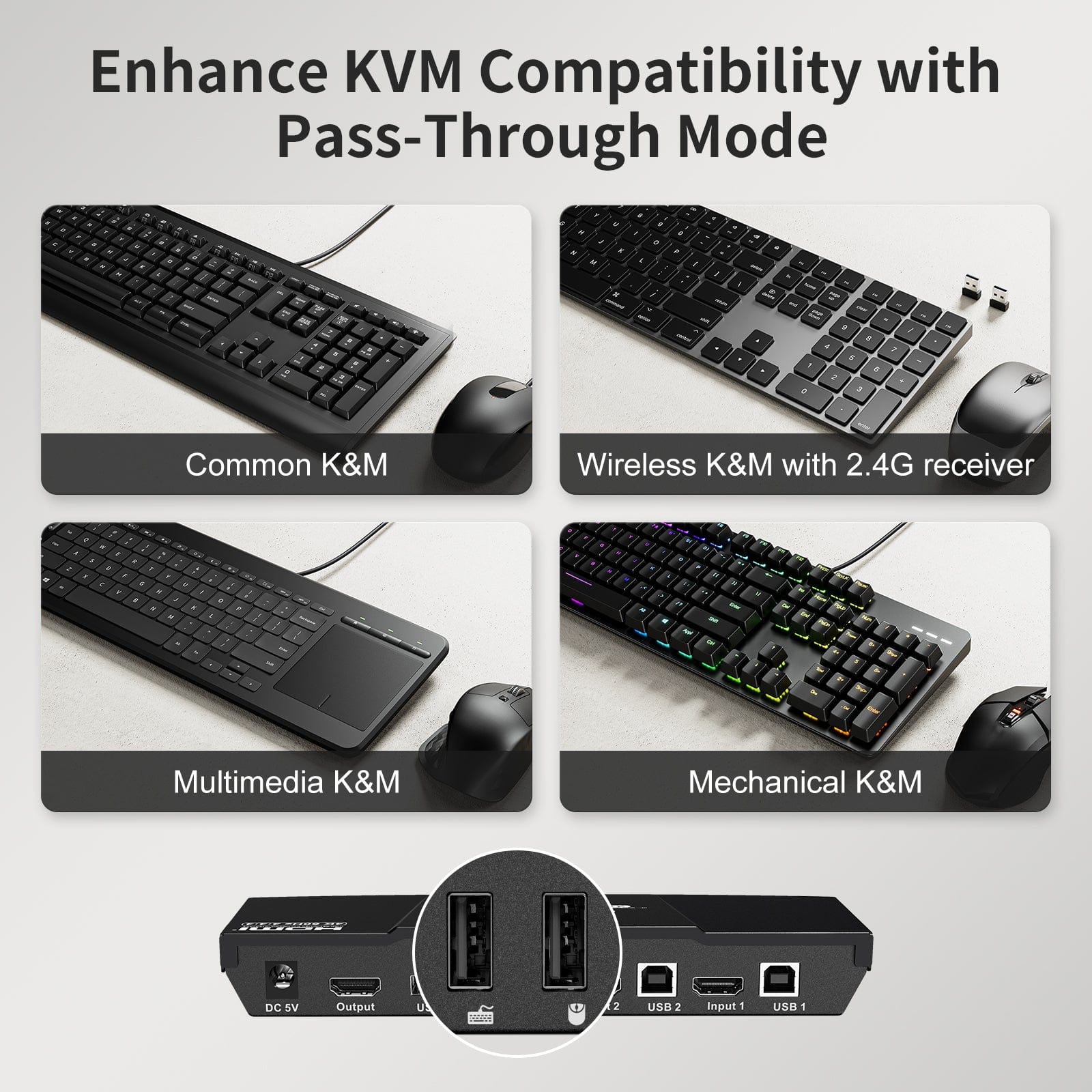 TESmart HDMI KVM Switcher 2 Port KVM Switch Kit HDMI 4K60Hz with EDID, 2 PCs 1 Monitor HDMI KVM switch 4K HDR control 2 pc sharing USB, audio TESmart