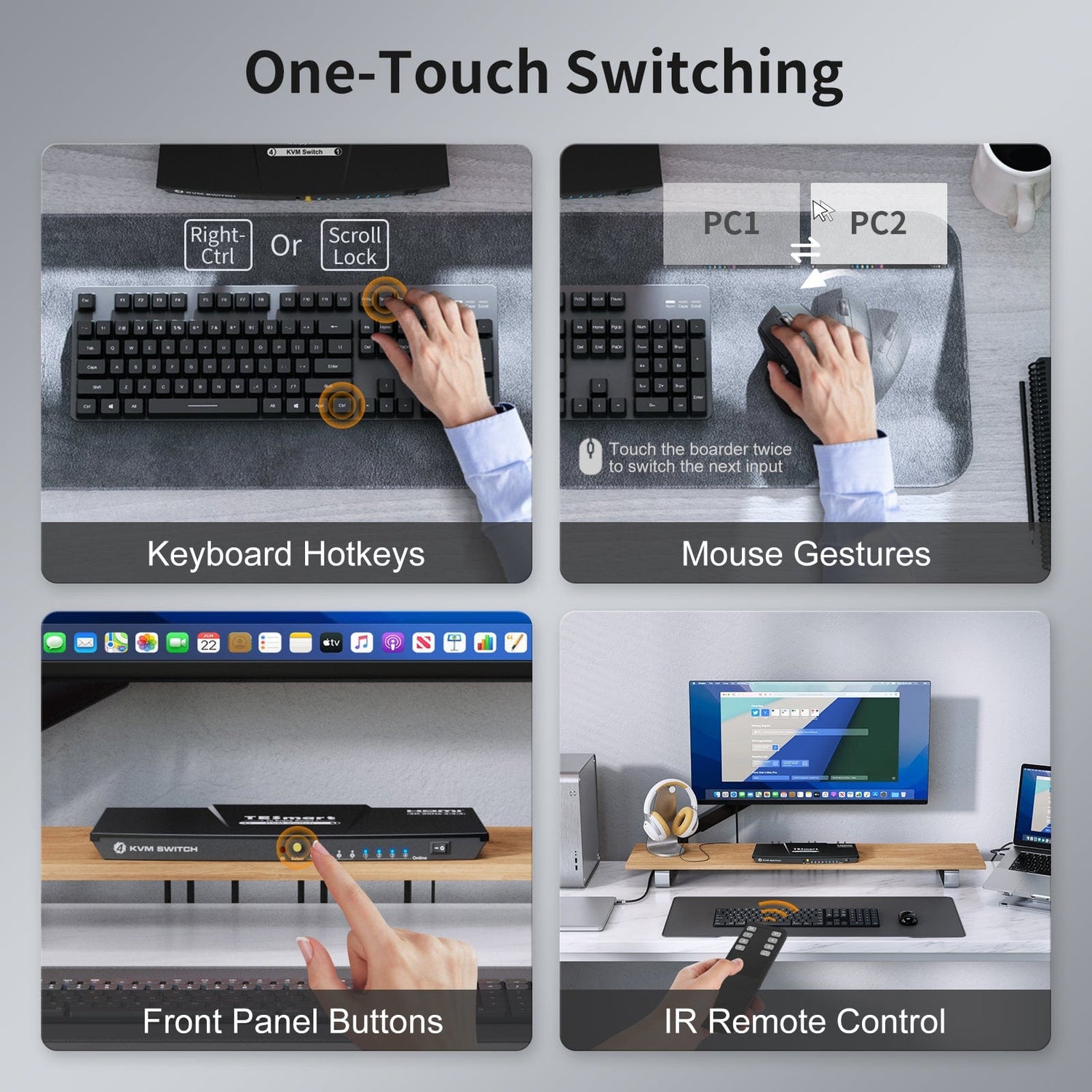 TESmart HDMI KVM Switcher 4 Port KVM Switch Kit HDMI 4K60Hz with EDID, 4 PCs 1 Monitor HDMI KVM switch 4 port 4K60Hz with EDID,USB hub TESmart