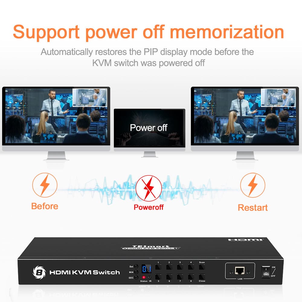 TESmart HDMI KVM Switcher 8 Port HDMI KVM Switch 4K30Hz Support RS232/LAN HDMI KVM switch 8 port 4K Autoscan, Rackmount, RS232 TESmart