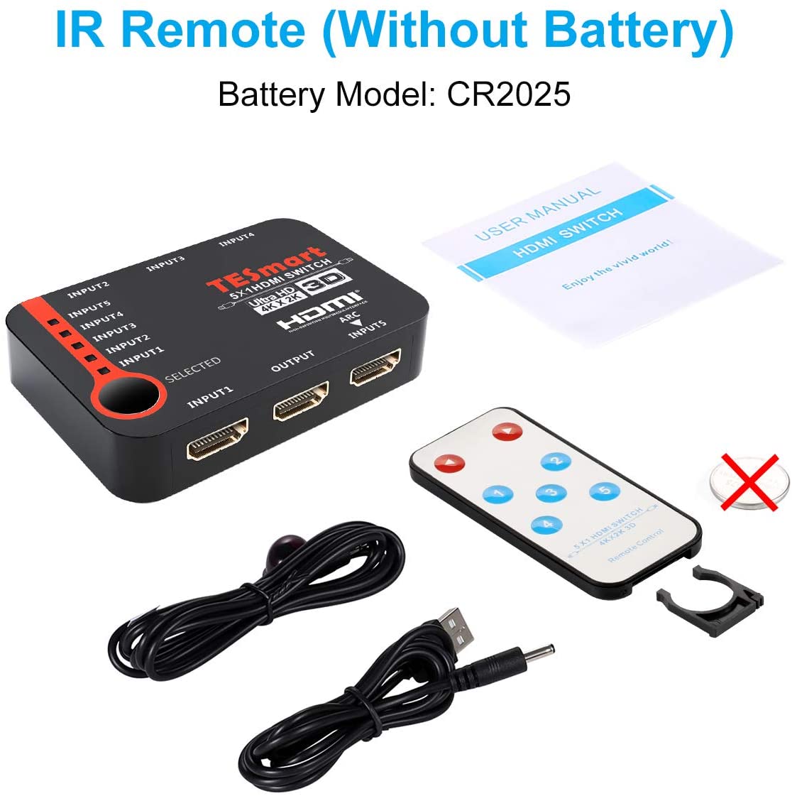TESmart HDMI Switcher 5 Port HDMI Switch 4K 60Hz/30Hz Support Auto Detect and HDR 4K Switch 5 Port with IR Remote for Blu-ray,media player TESmart