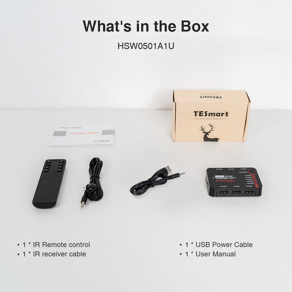 TESmart HDMI Switcher 5 Port HDMI Switch 4K 60Hz/30Hz Support Auto Detect and HDR 4K Switch 5 Port with IR Remote for Blu-ray,media player TESmart