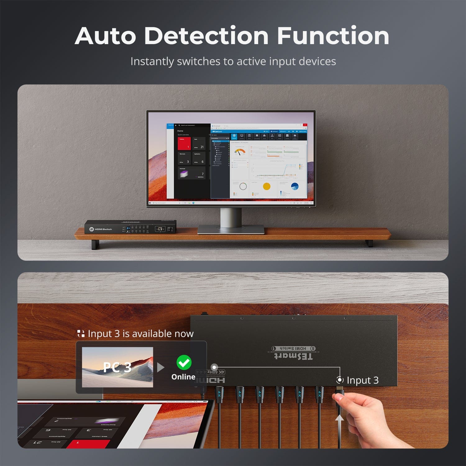 TESmart HDMI Switcher 8 Port Rackmount HDMI Switch 4K@60Hz with RS232/LAN 8 Port HDMI Switch 4K 60Hz Auto Switch With RS232/LAN-TESmart