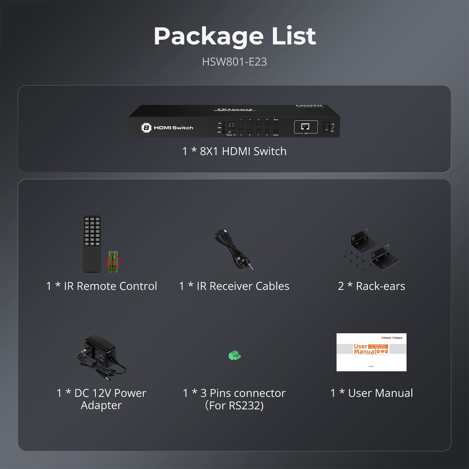 TESmart HDMI Switcher 8 Port Rackmount HDMI Switch 4K@60Hz with RS232/LAN 8 Port HDMI Switch 4K 60Hz Auto Switch With RS232/LAN-TESmart