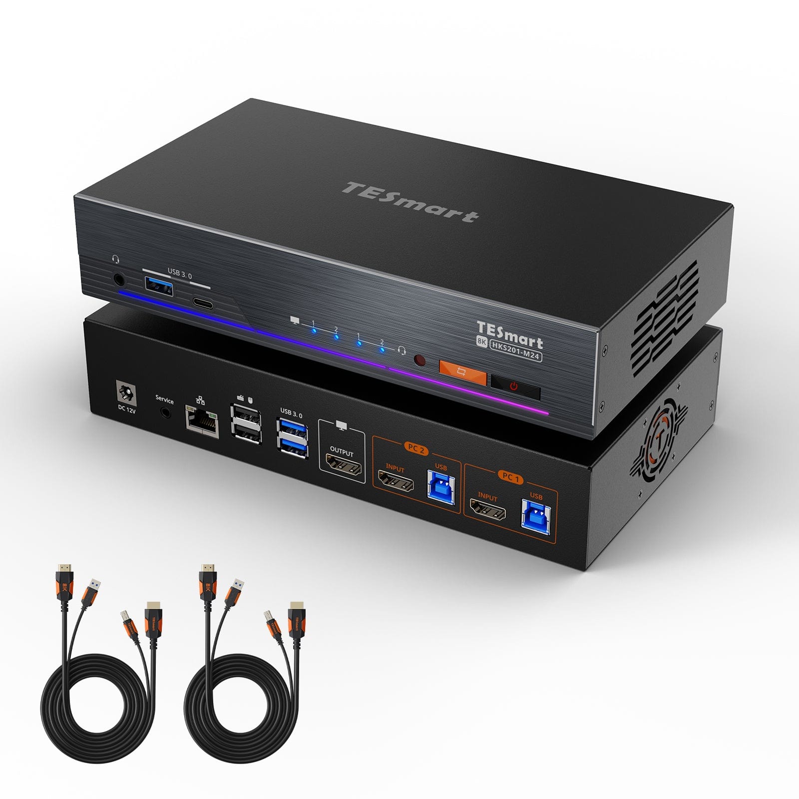 TESmart HKS201-M24-USBK 8K60Hz HDMI 2.1 2x1 KVM Switch Pro Hub for 2 PCs, w/ EDID Emulation, Gigabit LAN, Dual Charging & USB 3.2 Gen 1 10652805091164 Ultra HD 8K60Hz 2×1 HDMI KVM Switch for 2 PCs, w/ EDID Emulation, Gigabit LAN, USB 3.2 Gen1 & Fast Charging US Plug