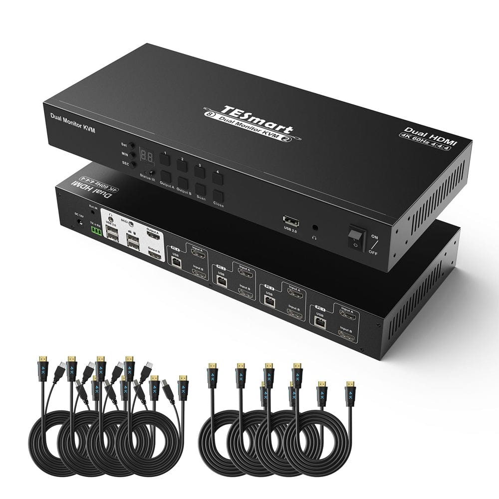 TESmart HKS402-L23-USBK Dual Monitor KVM Switcher 4 Port Dual Monitor KVM Switch Kit HDMI 4K30Hz with EDID 10659135228291 4 Port Dual Monitor KVM Switch Kit HDMI 4K30Hz with EDID HKS0802A1U-SE US Plug
