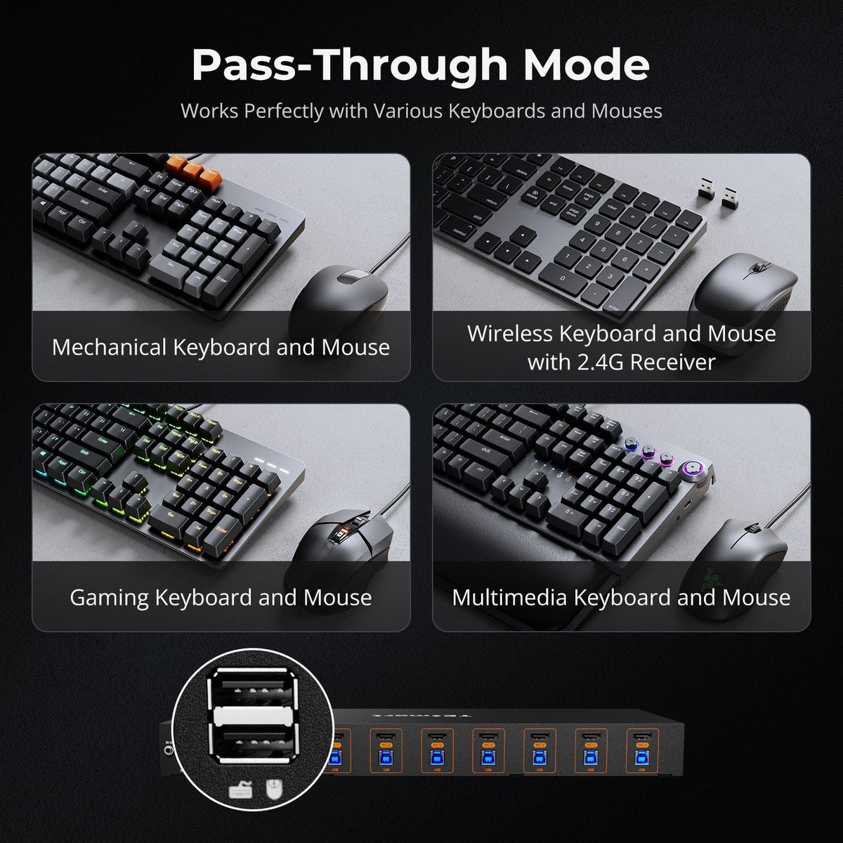TESmart HKS801-M24-USBK HDMI 2.1 8K60Hz 8x1 KVM Switch for 8 PCs & 1 Monitor, w/ ADI Chip, EDID Emulator, VRR, FVA, ALLM, 48Gbps, and Dynamic HDR 10652805091973 HDMI 2.1 8K60Hz 8x1 KVM Switch for 8 PCs & 1 Monitor, ADI Chip, EDID, VRR, FVA, ALLM, HDR