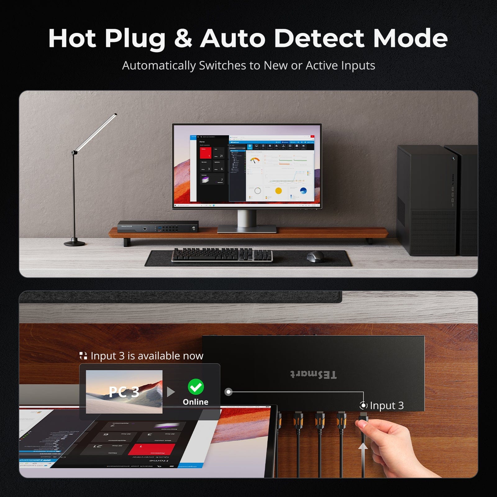 TESmart HKS801-M24-USBK HDMI 2.1 8K60Hz 8x1 KVM Switch for 8 PCs & 1 Monitor, w/ ADI Chip, EDID Emulator, VRR, FVA, ALLM, 48Gbps, and Dynamic HDR 10652805091973 HDMI 2.1 8K60Hz 8x1 KVM Switch for 8 PCs & 1 Monitor, ADI Chip, EDID, VRR, FVA, ALLM, HDR