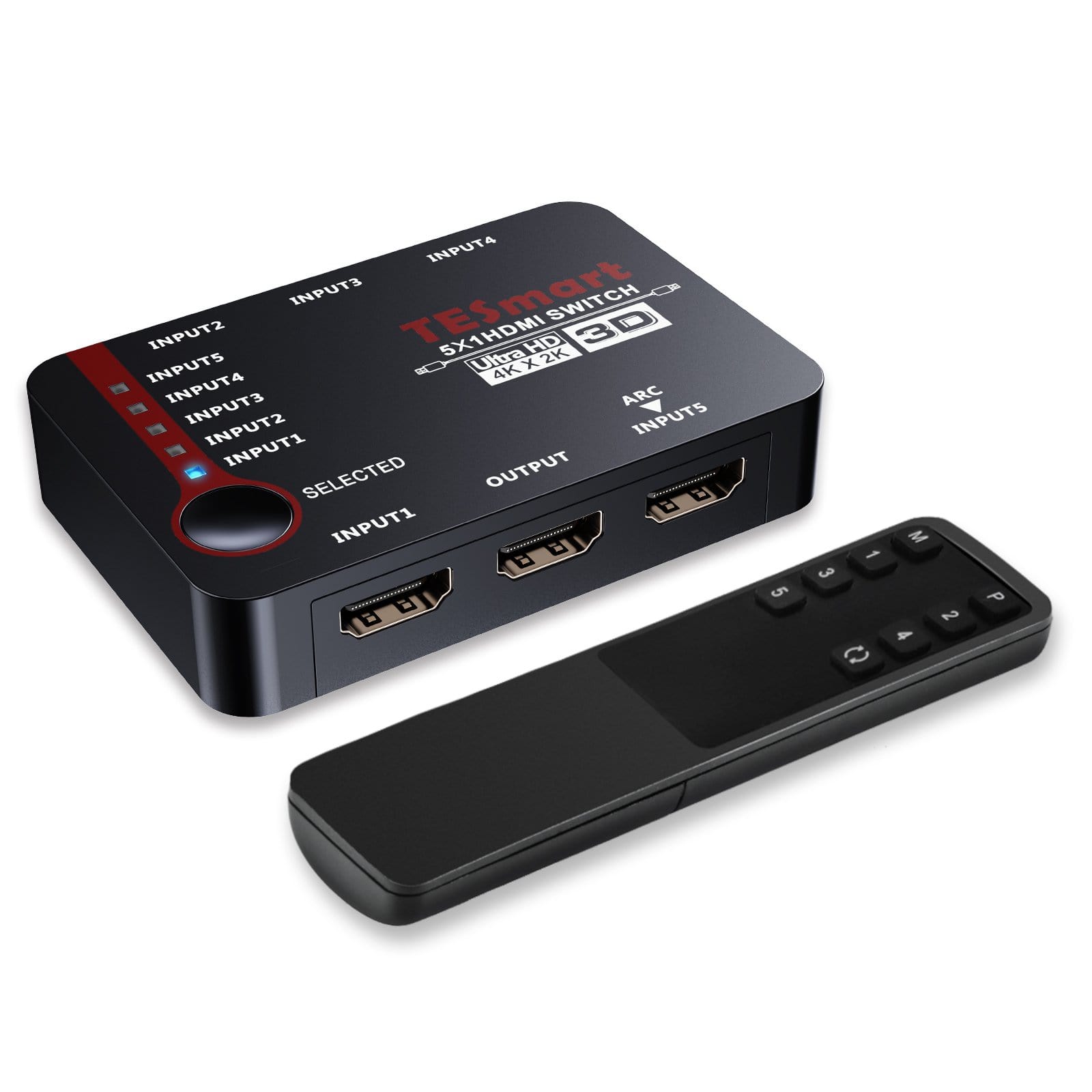 TESmart HSW0501A10-NOBK HDMI Switcher 5 Port HDMI Switch 4K 60Hz/30Hz Support Auto Detect and HDR 710185992907 4K Switch 5 Port with IR Remote for Blu-ray,media player TESmart Black / 4K30Hz + ARC