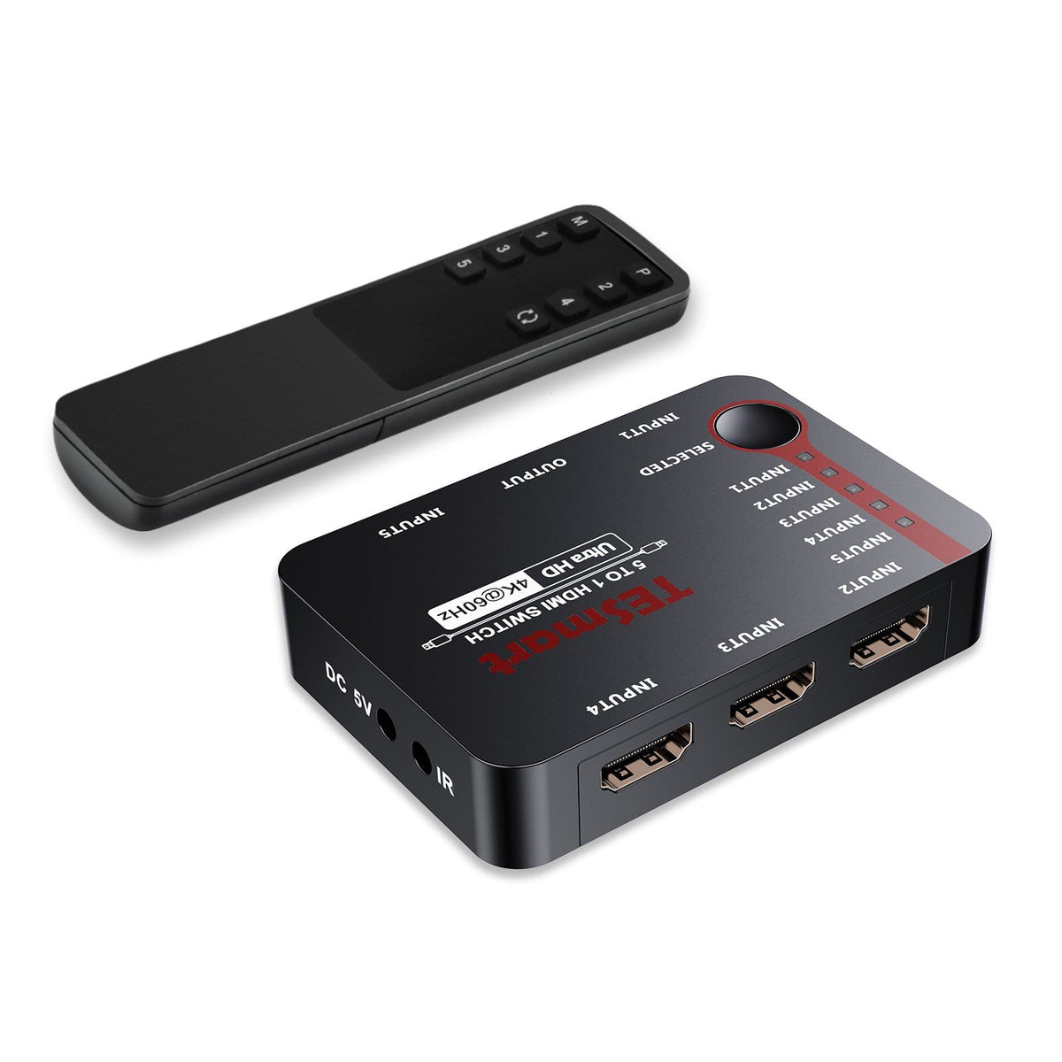 TESmart HSW0501A1U-NOBK HDMI Switcher 5 Port HDMI Switch 4K 60Hz/30Hz Support Auto Detect and HDR 720310301221 4K Switch 5 Port with IR Remote for Blu-ray,media player TESmart Black / 4K60Hz + CEC