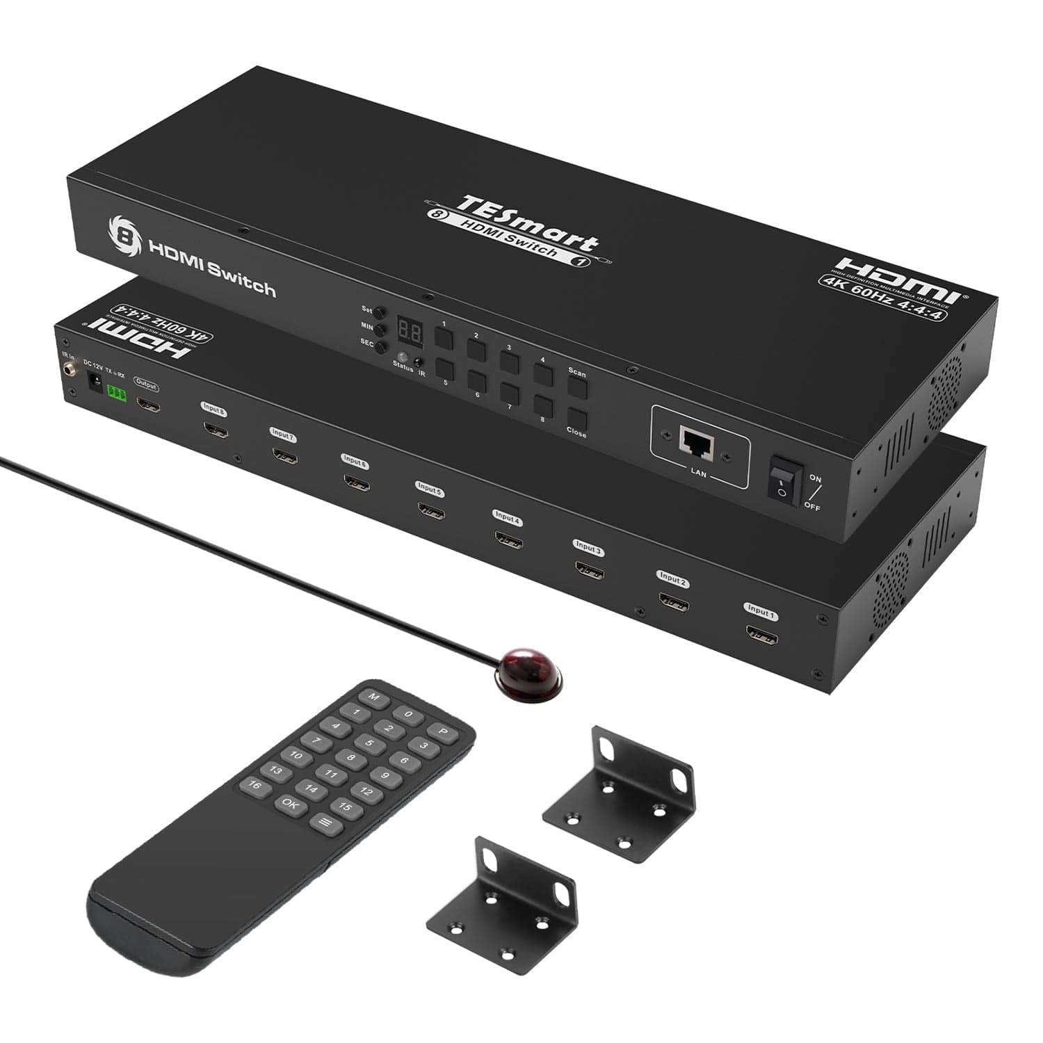 TESmart HSW801-E23-USBK HDMI Switcher 8 Port Rackmount HDMI Switch 4K@60Hz with RS232/LAN 10659135228024 8 Port HDMI Switch 4K 60Hz Auto Switch With RS232/LAN-TESmart US Plug