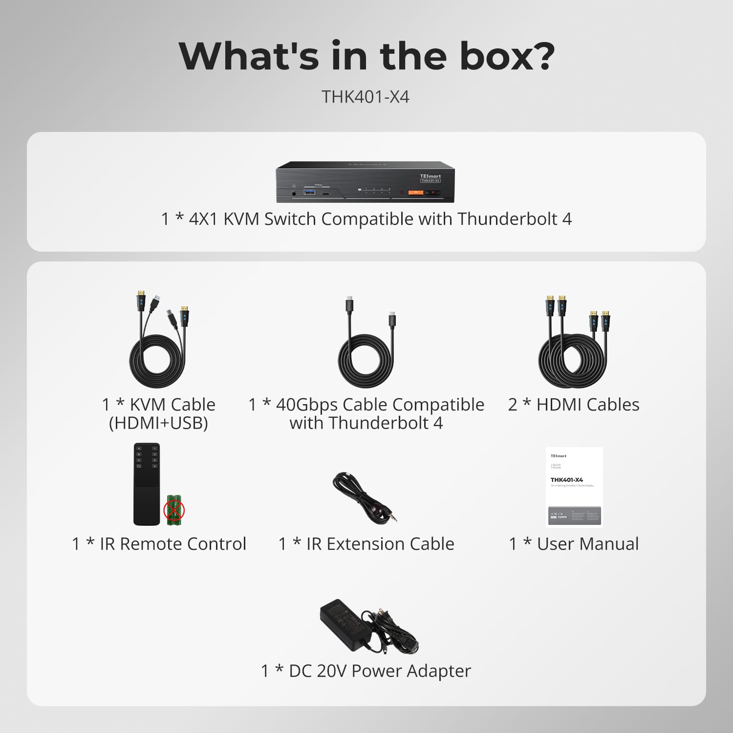 TESmart THK401-X4-USBK 4-Port KVM for Apple Studio Display – Up to 6K@60Hz / 5K@120Hz, Compatible with Thunderbolt™ 4 & HDMI Devices 4-Port KVM for Apple Studio Display – Compatible with Thunderbolt™ 4 & HDMI Devices