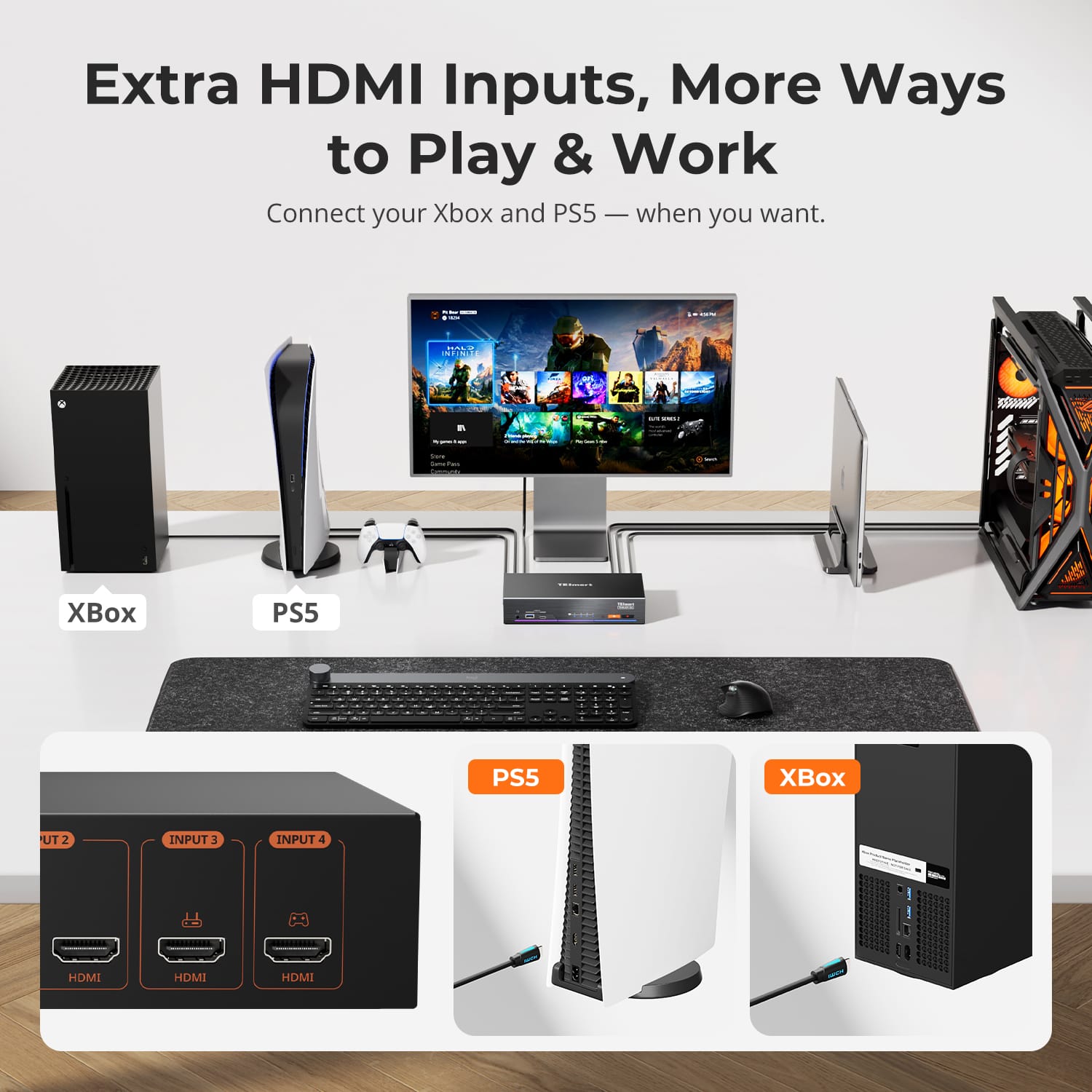 TESmart THK401-X4-USBK 4-Port KVM for Apple Studio Display – Up to 6K@60Hz / 5K@120Hz, Compatible with Thunderbolt™ 4 & HDMI Devices 4-Port KVM for Apple Studio Display – Compatible with Thunderbolt™ 4 & HDMI Devices