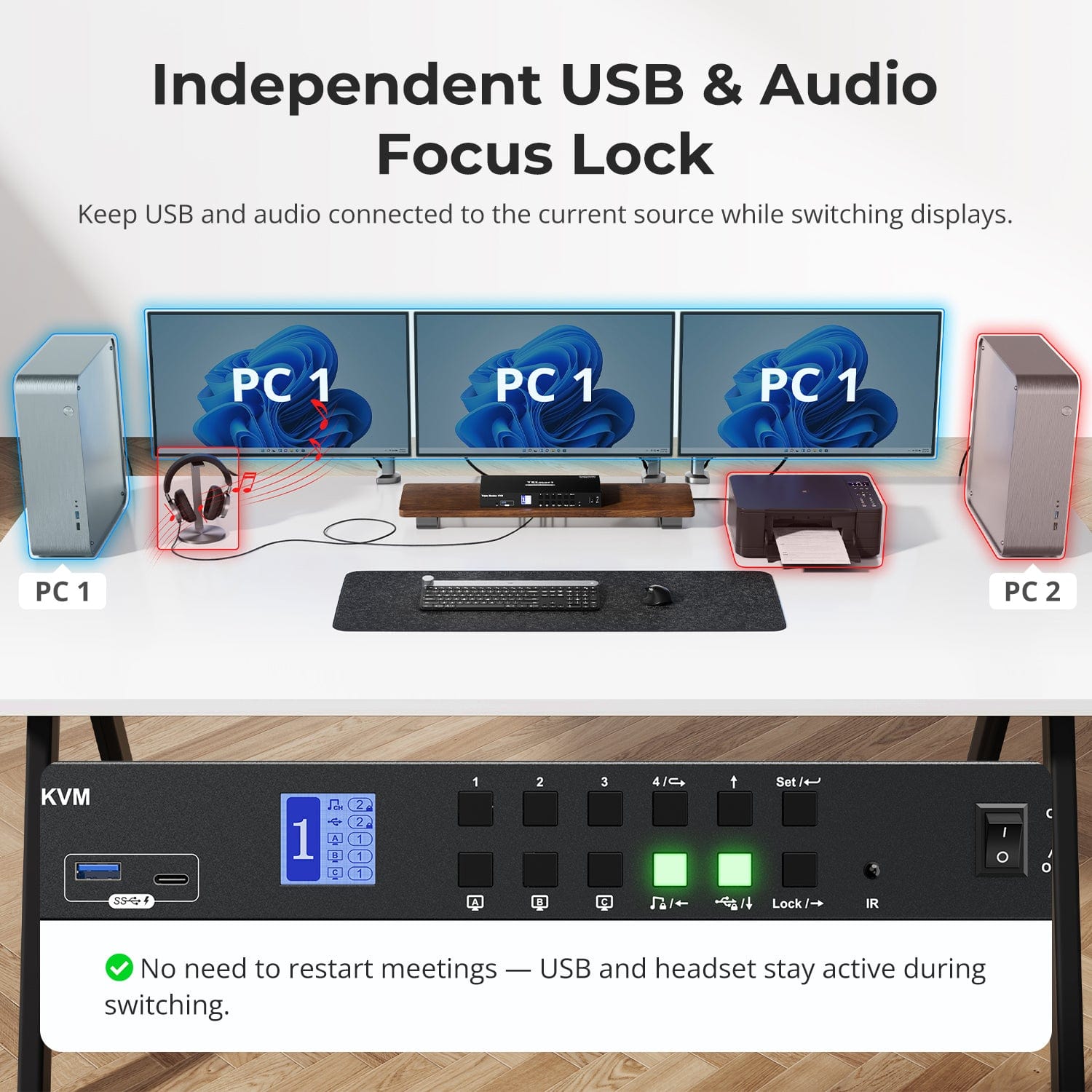 TESmart Triple Monitor KVM Switch 4 Port Triple Monitor KVM Switch HDMI 4K60Hz with USB 3.0 Hub, Headset, Audio&Microphone Triple Monitor KVM Switch – 4 Port HDMI 4K with USB Hub | TESmart