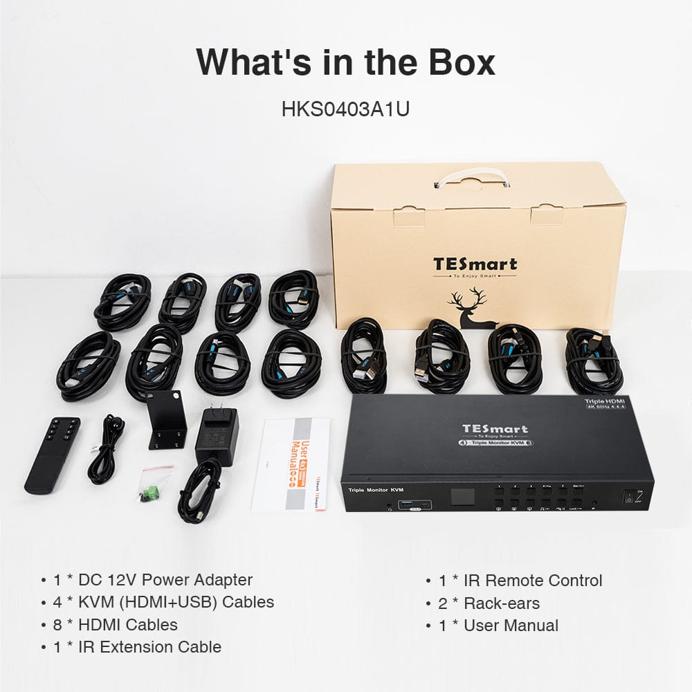 TESmart Triple Monitor KVM Switch 4 Port Triple Monitor KVM Switch HDMI 4K60Hz with USB 3.0 Hub, Headset, Audio&Microphone Triple Monitor KVM Switch 4 port HDMI 4K with USB hub-TESmart