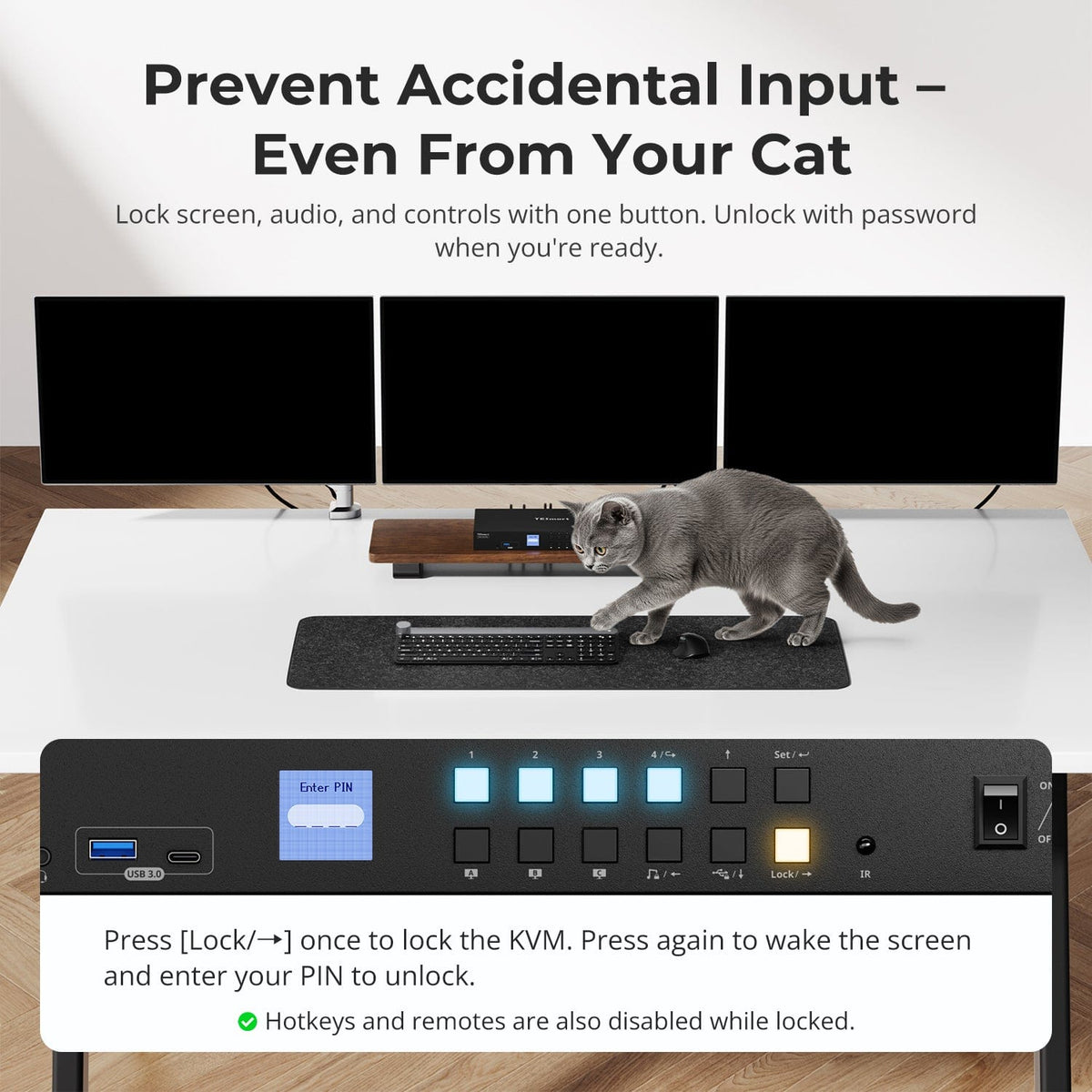 TESmart Triple Monitor KVM Switch Triple Monitor MST KVM Docking Station Kit - 4K60Hz, EDID for 1 Laptop & 3 PCs Triple Monitor MST KVM Dock - 4K60Hz, EDID for 1 Laptop & 3 PCs