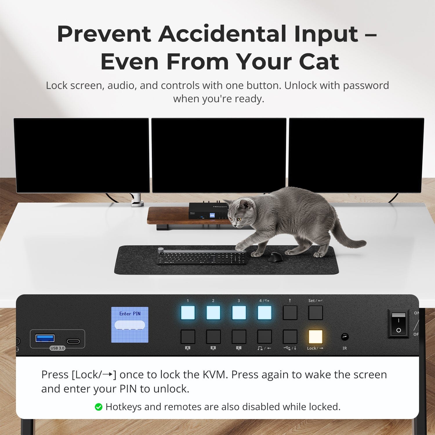 TESmart Triple Monitor KVM Switch Triple Monitor MST KVM Docking Station Kit - 4K60Hz, EDID for 1 Laptop & 3 PCs Triple Monitor MST KVM Dock - 4K60Hz, EDID for 1 Laptop & 3 PCs