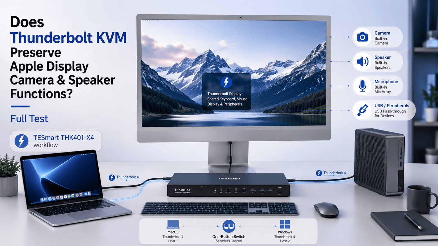 Does Thunderbolt KVM Preserve Apple Display Camera and Speaker Functions?