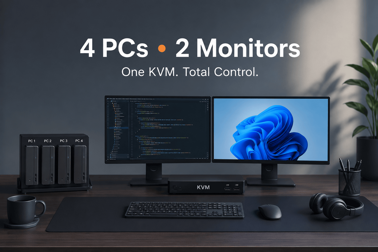 How to Share Two DisplayPort Monitors Across Four Computers: A 4x2 KVM Setup Guide