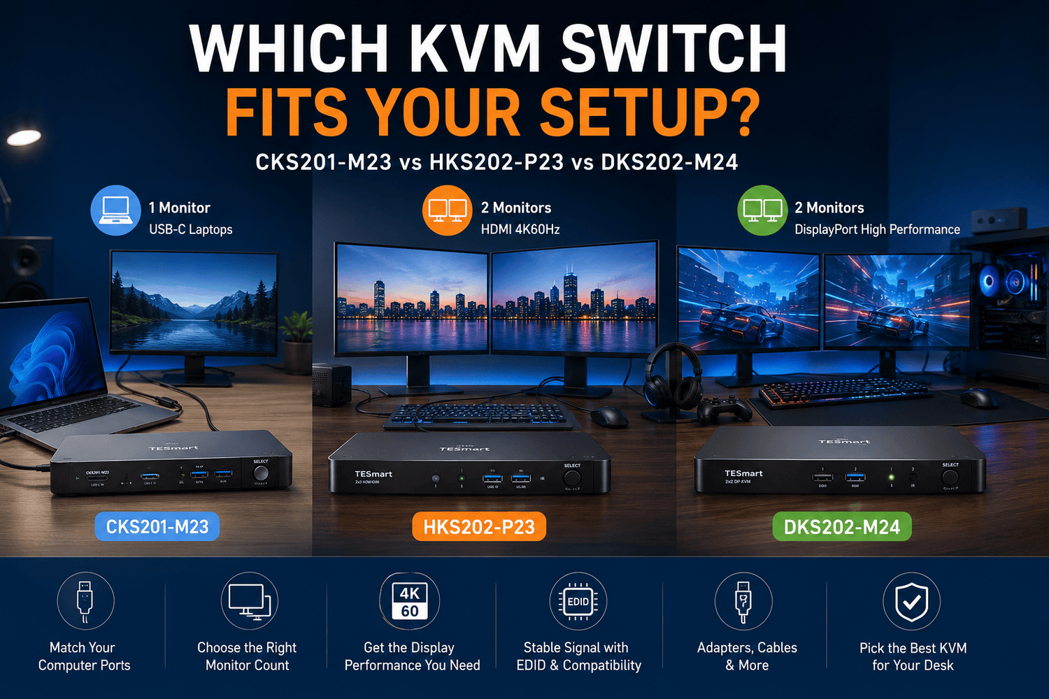 CKS201-M23 vs HKS202-P23 vs DKS202-M24: Which KVM Switch Fits Your Setup?
