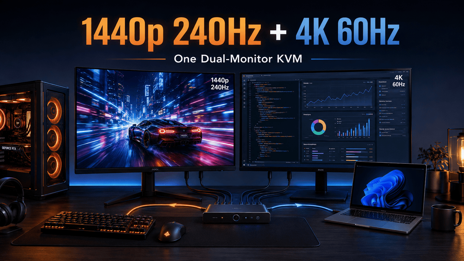 Mixed-Refresh Dual-Monitor KVM Setup: 1440p 240Hz Gaming + 4K 60Hz Work Display