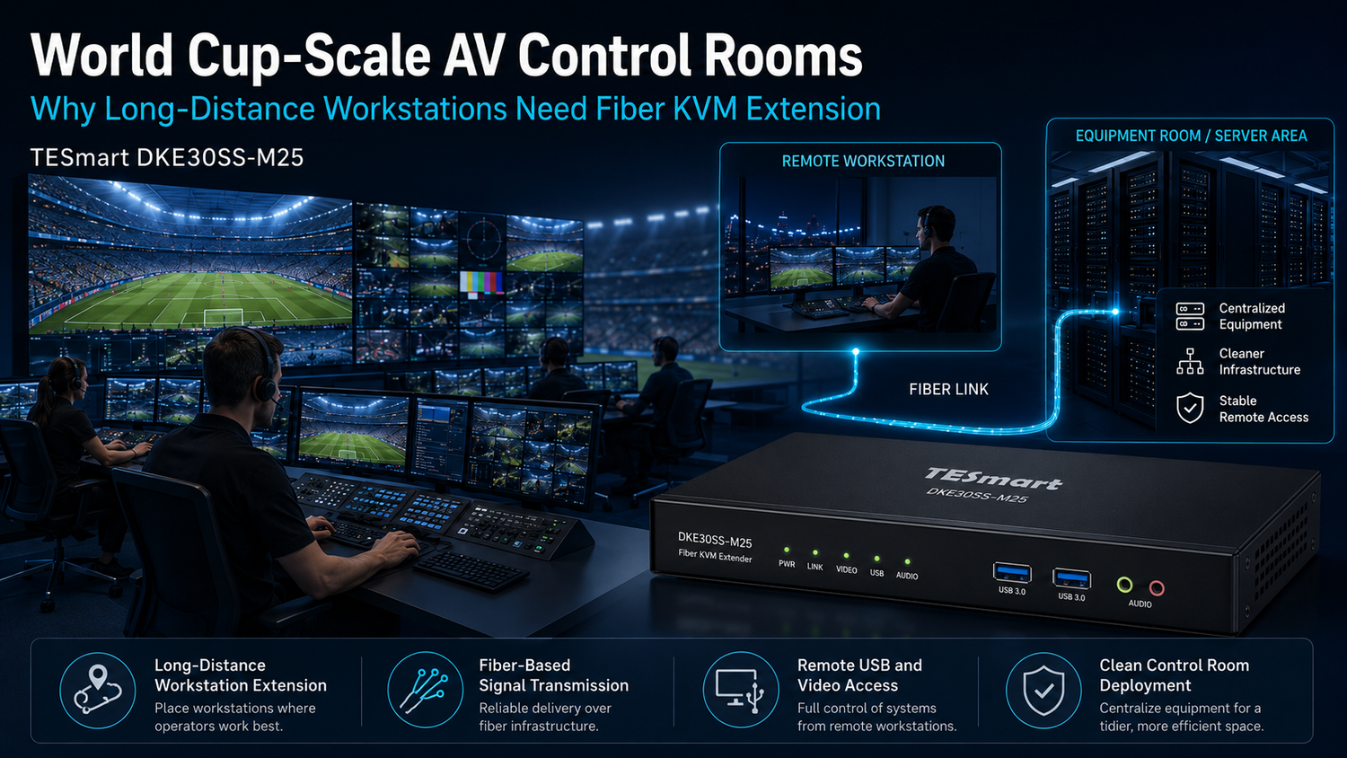 World Cup-Scale AV Control Rooms: Why Long-Distance Workstations Need Fiber KVM Extension
