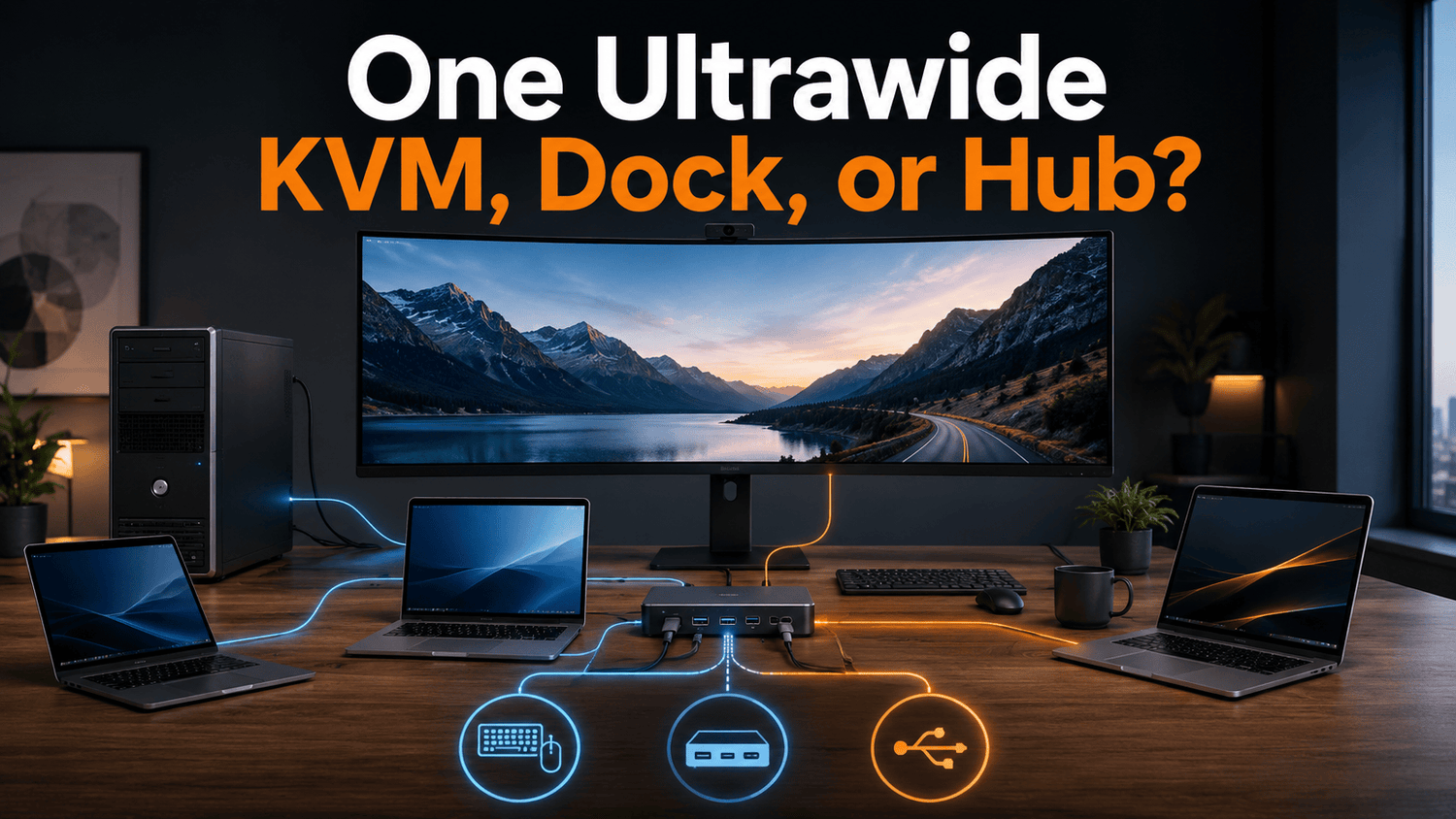 One Desktop and Multiple USB-C Laptops on One Ultrawide: KVM, Dock, or USB Hub?