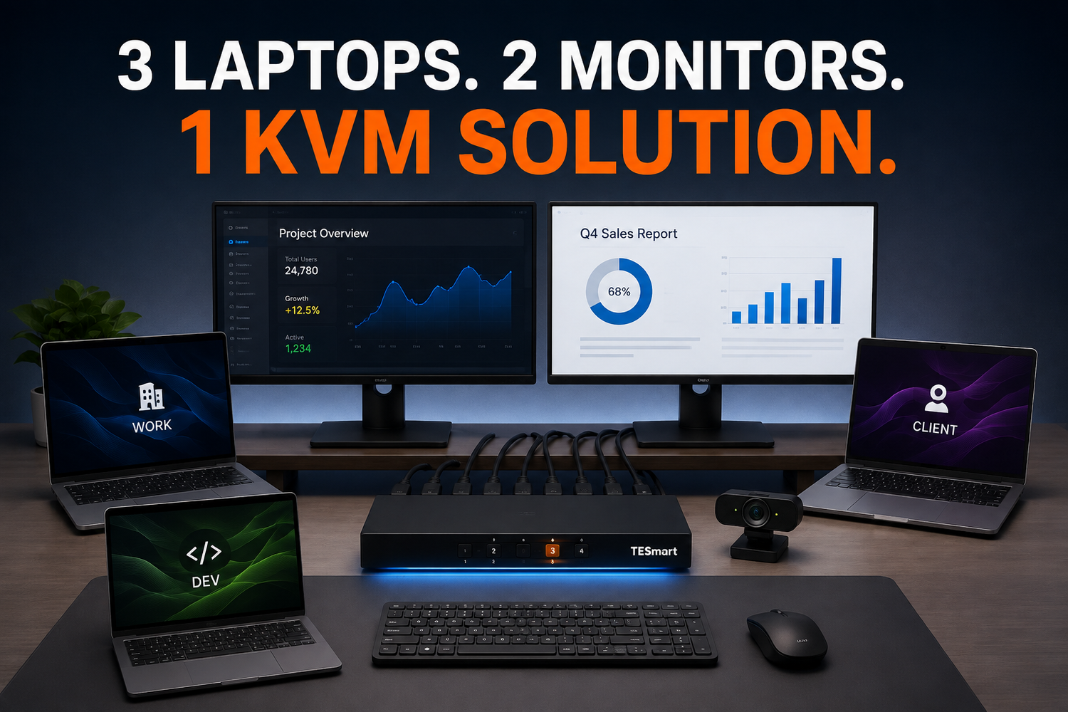 Three Laptops, Two Monitors, One Webcam: How Consultants Can Build a Clean Multi-Laptop Workspace