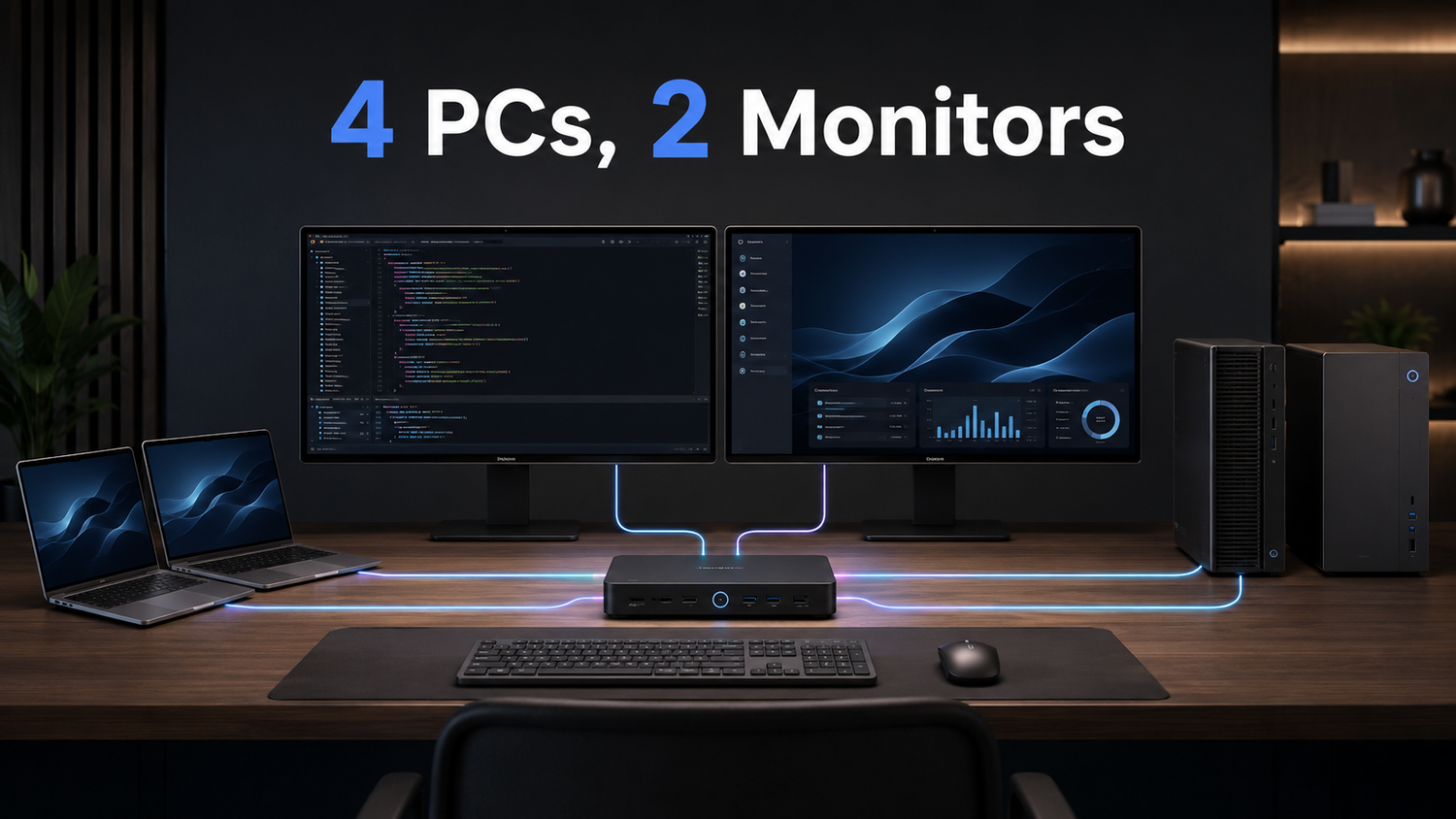 How to Share Two Monitors Across Two Laptops and Two Desktop PCs