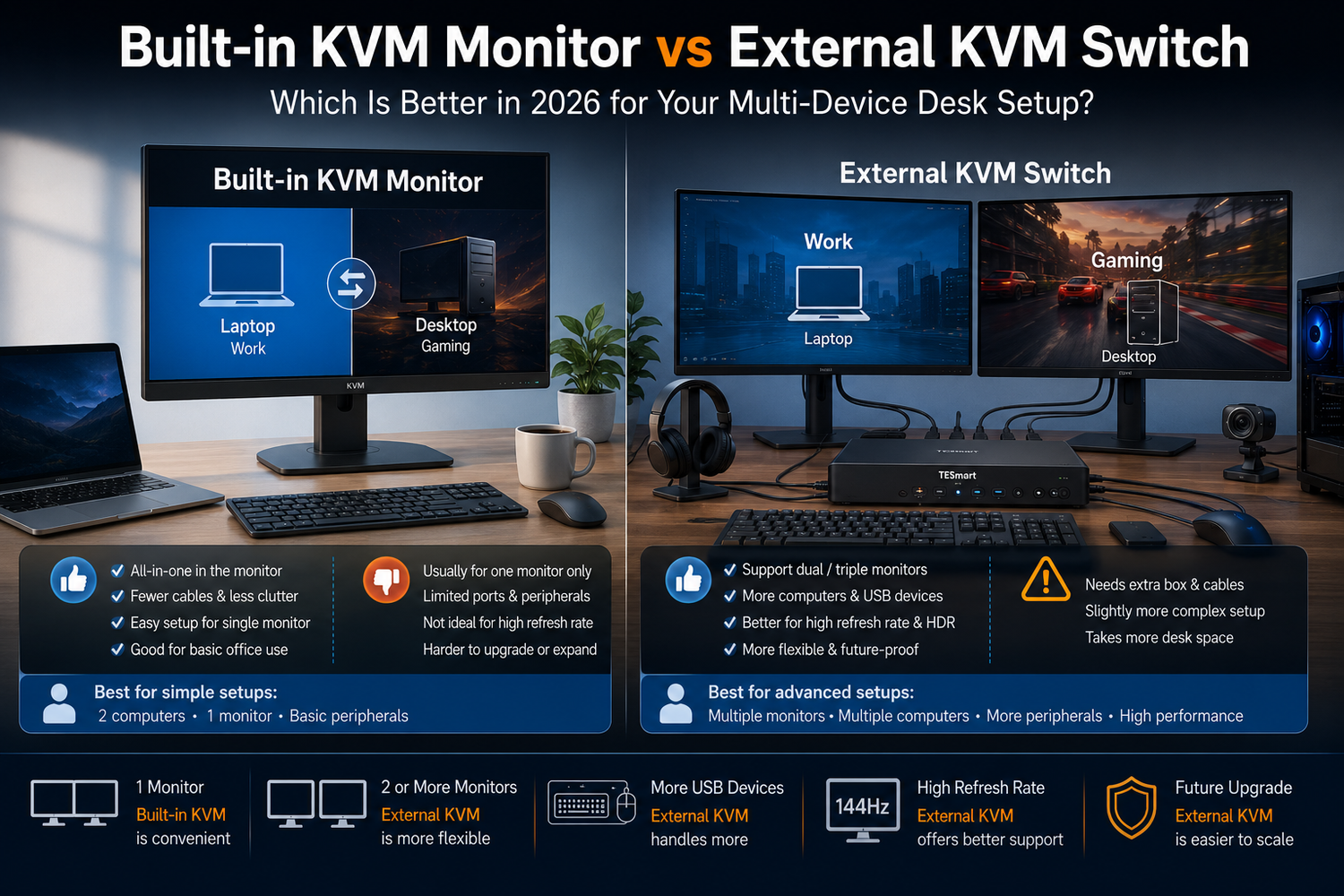 Monitor With Built-in KVM vs External KVM Switch: Which Is Better in 2026?